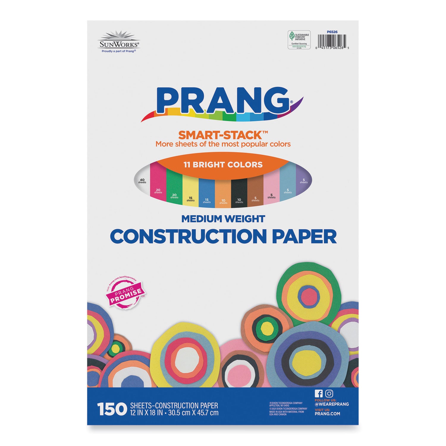 SunWorks Construction Paper Smart-Stack, 50 lb Text Weight, 12 x 18, Assorted, 150/Pack -