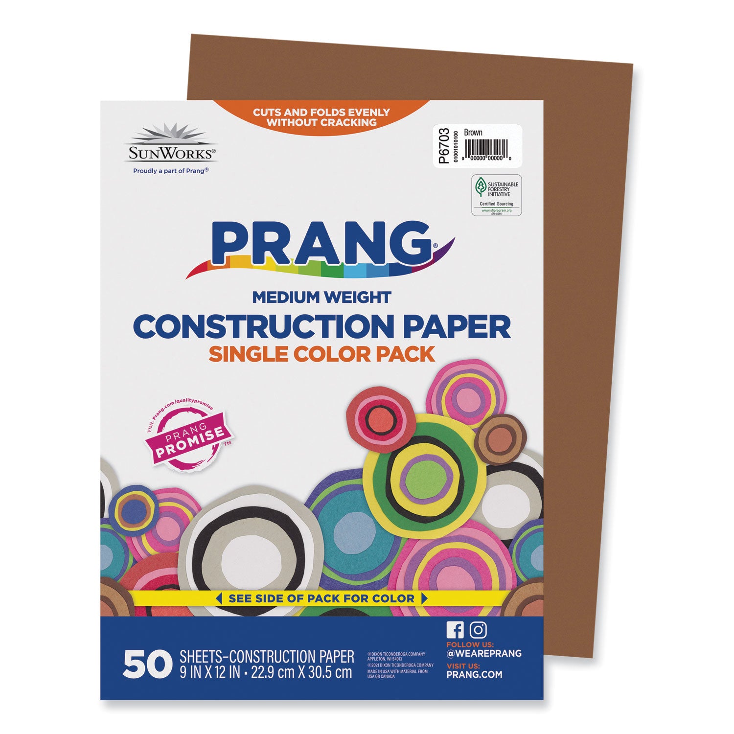 SunWorks Construction Paper, 58 lb Text Weight, 9 x 12, Brown, 50/Pack -