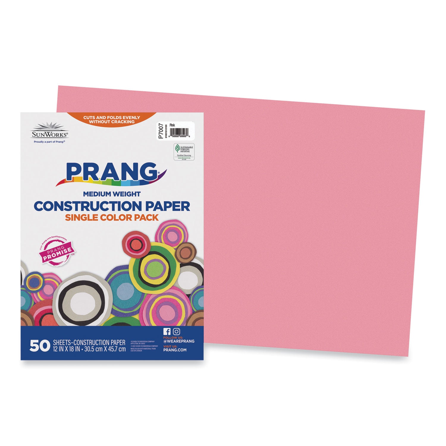 SunWorks Construction Paper, 50 lb Text Weight, 12 x 18, Pink, 50/Pack -