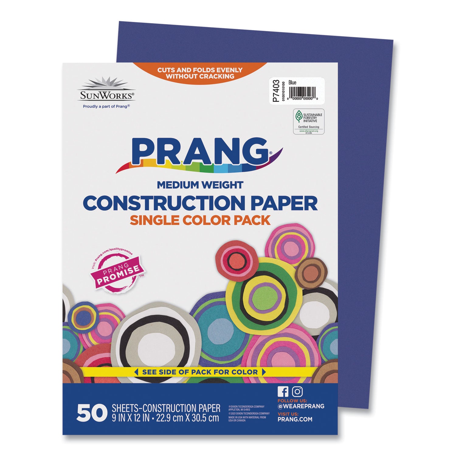 SunWorks Construction Paper, 50 lb Text Weight, 9 x 12, Blue, 50/Pack -