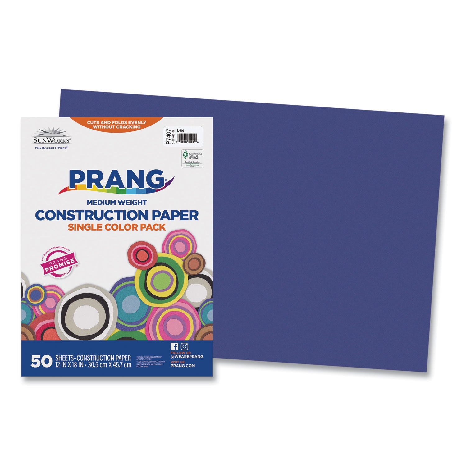 SunWorks Construction Paper, 50 lb Text Weight, 12 x 18, Blue, 50/Pack -