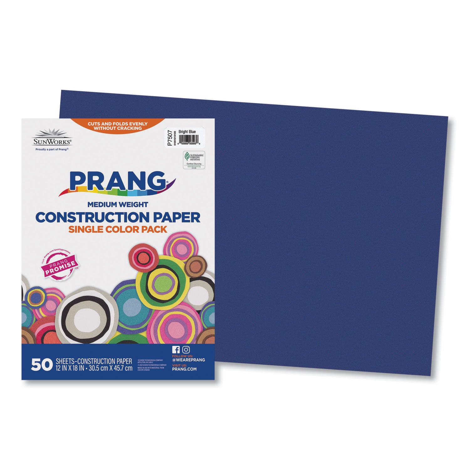 SunWorks Construction Paper, 50 lb Text Weight, 12 x 18, Bright Blue, 50/Pack -