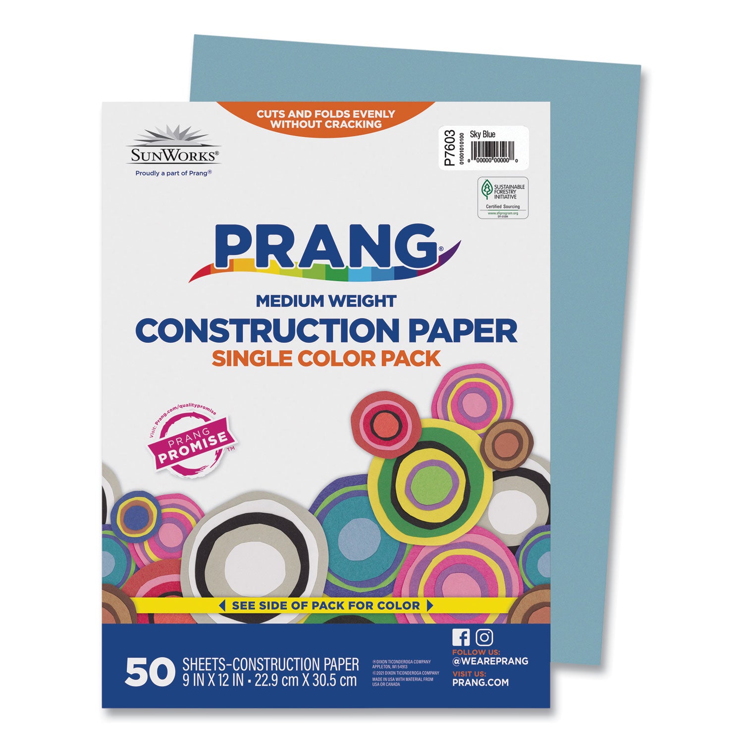 SunWorks Construction Paper, 50 lb Text Weight, 9 x 12, Sky Blue, 50/Pack -
