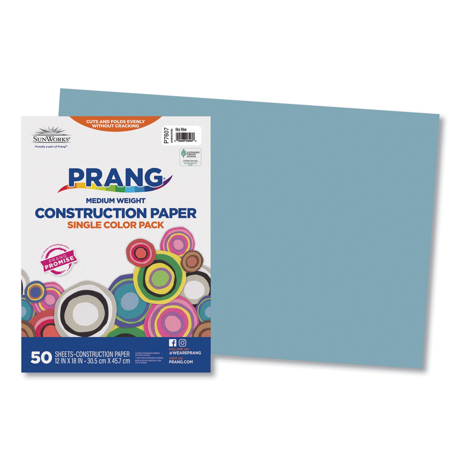 SunWorks Construction Paper, 50 lb Text Weight, 12 x 18, Sky Blue, 50/Pack -