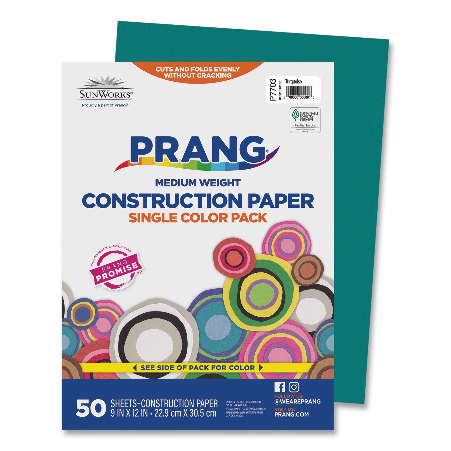 SunWorks Construction Paper, 50 lb Text Weight, 9 x 12, Turquoise, 50/Pack -
