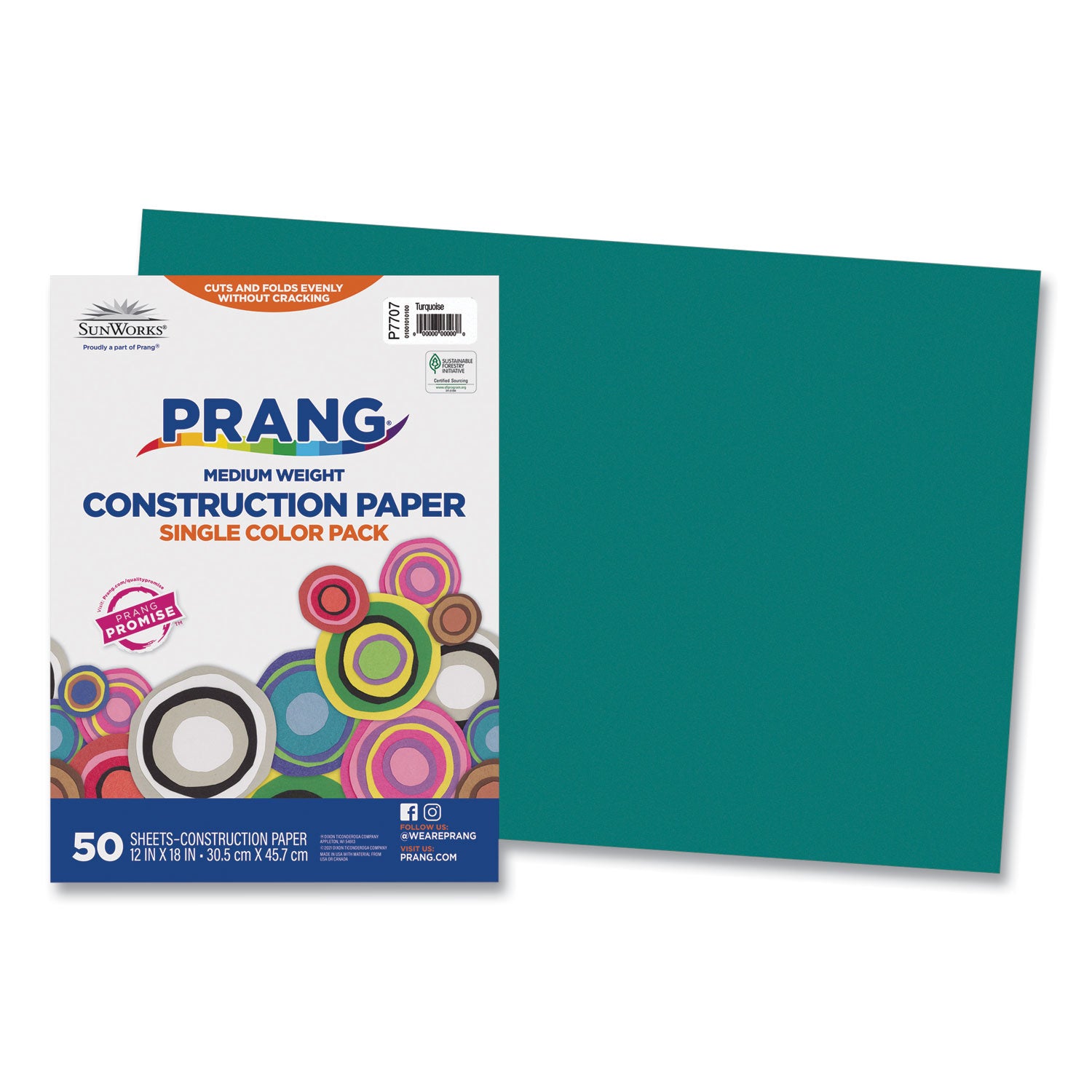 SunWorks Construction Paper, 50 lb Text Weight, 12 x 18, Turquoise, 50/Pack -