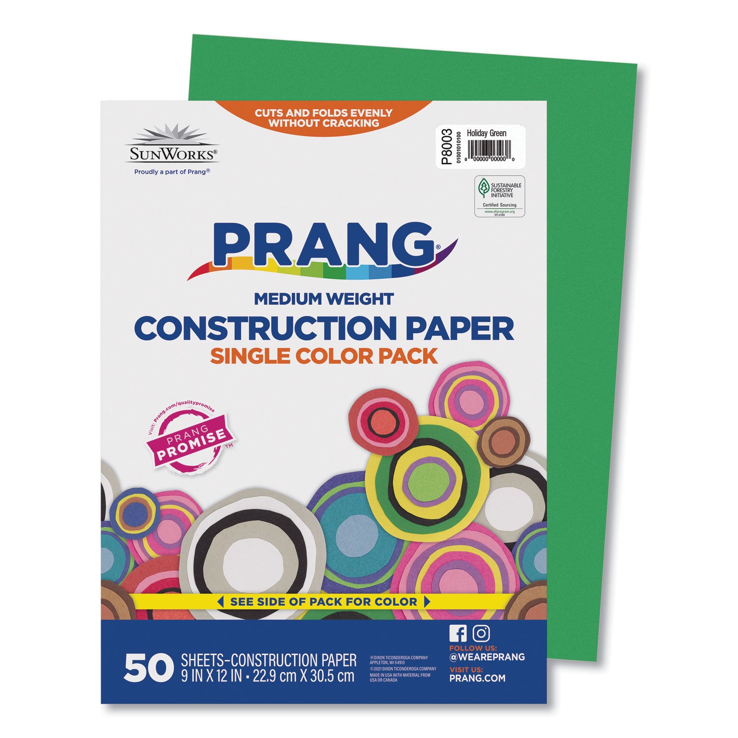 SunWorks Construction Paper, 50 lb Text Weight, 9 x 12, Holiday Green, 50/Pack -