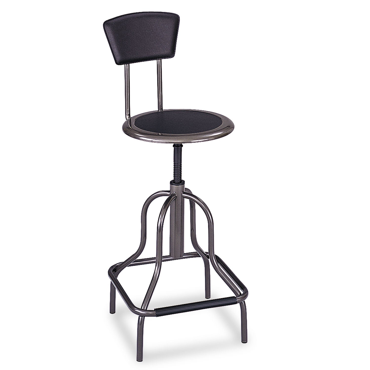Diesel Industrial Stool with Back, Supports Up to 250 lb, 22" to 27" Seat Height, Black Seat/Back, Pewter Base -