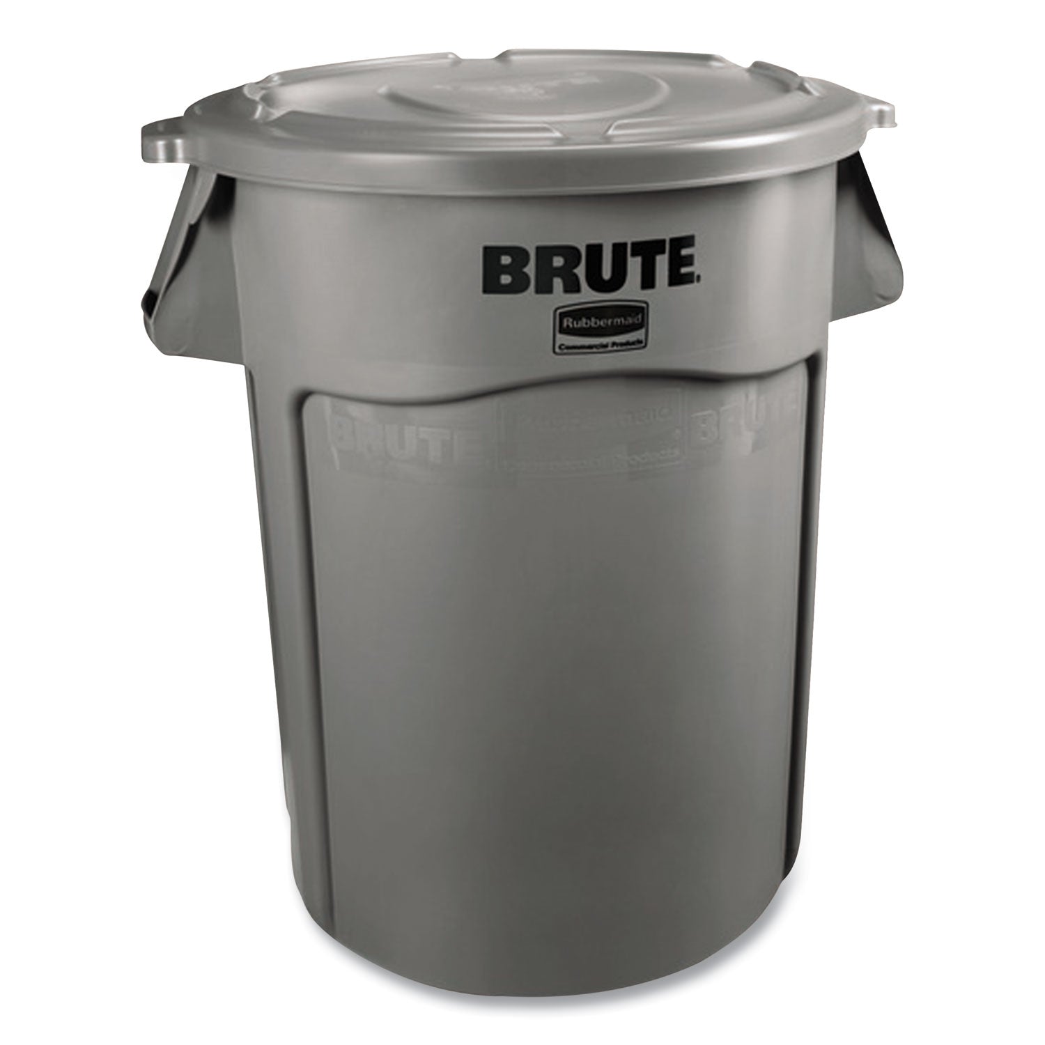 Vented Round Brute Container, 55 gal, Plastic, Gray -