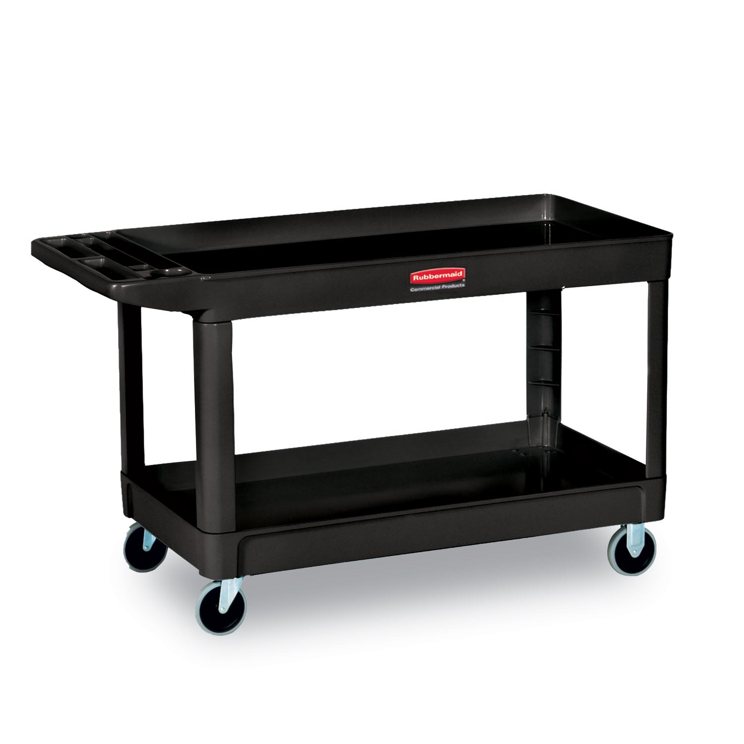 Service/Utility Carts, Plastic, 2 Shelves, 500 lb Capacity, 24" x 40" x 31.25", Black -
