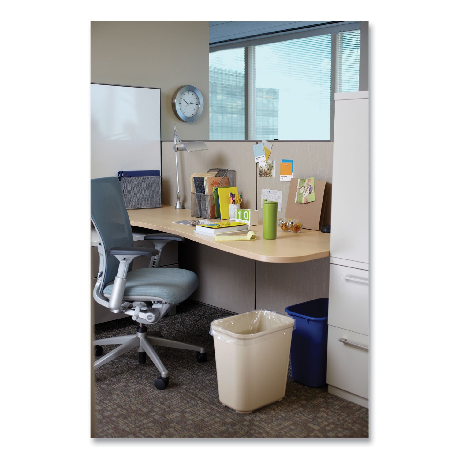 Fiberglass Wastebasket, 7 gal, Fiberglass, Beige -