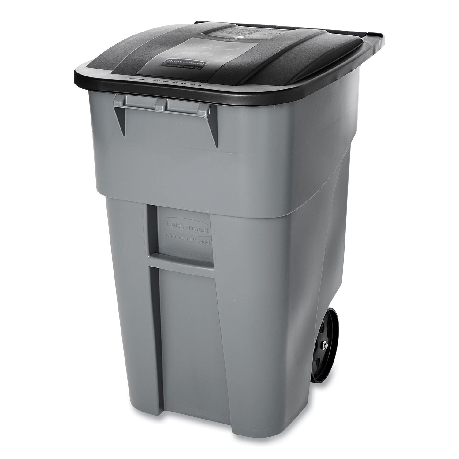 Square Brute Rollout Container, 50 gal, Molded Plastic, Gray -