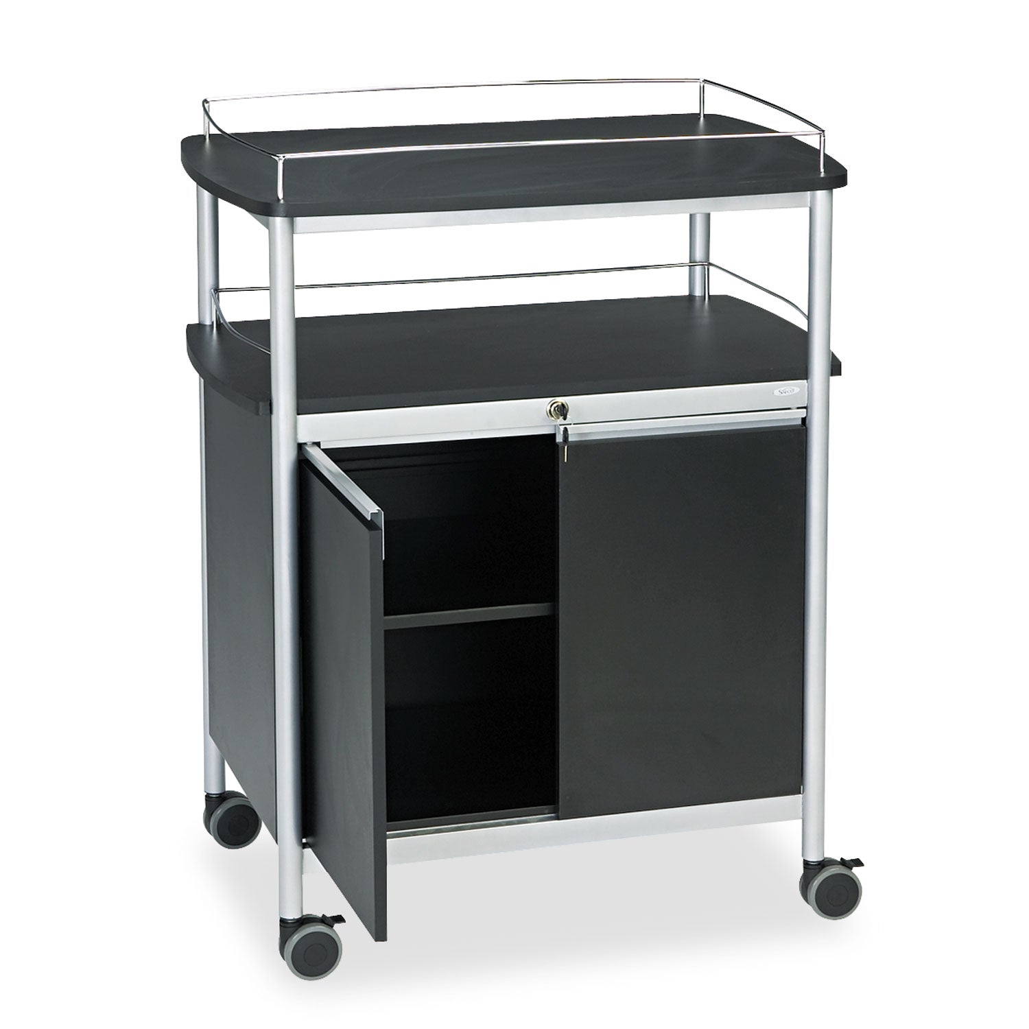 Mobile Beverage Cart, Plastic, 4 Shelves, 33.5" x 21.75" x 43", Black -