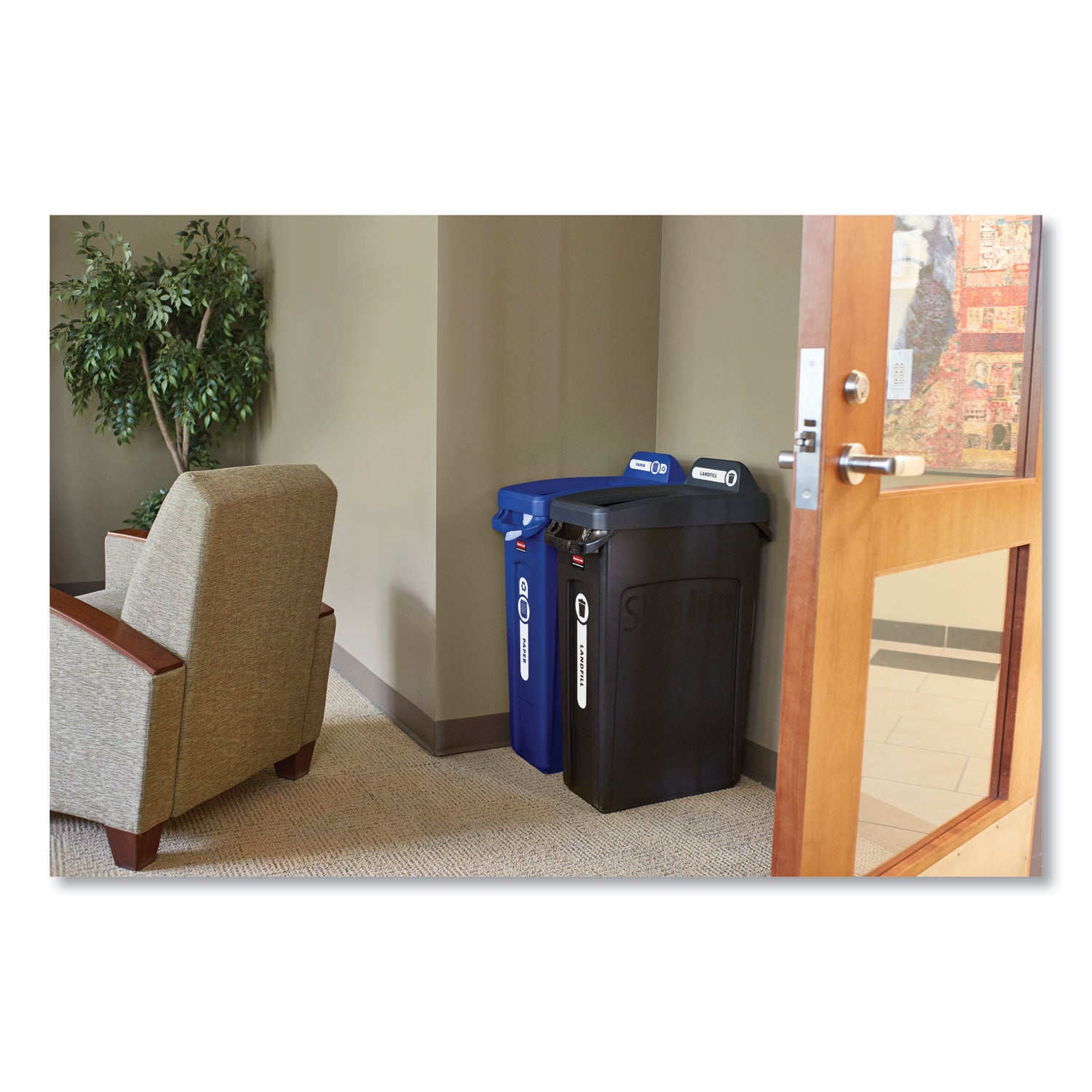 Slim Jim Plastic Recycling Container with Venting Channels, 23 gal, Plastic, Blue - 2