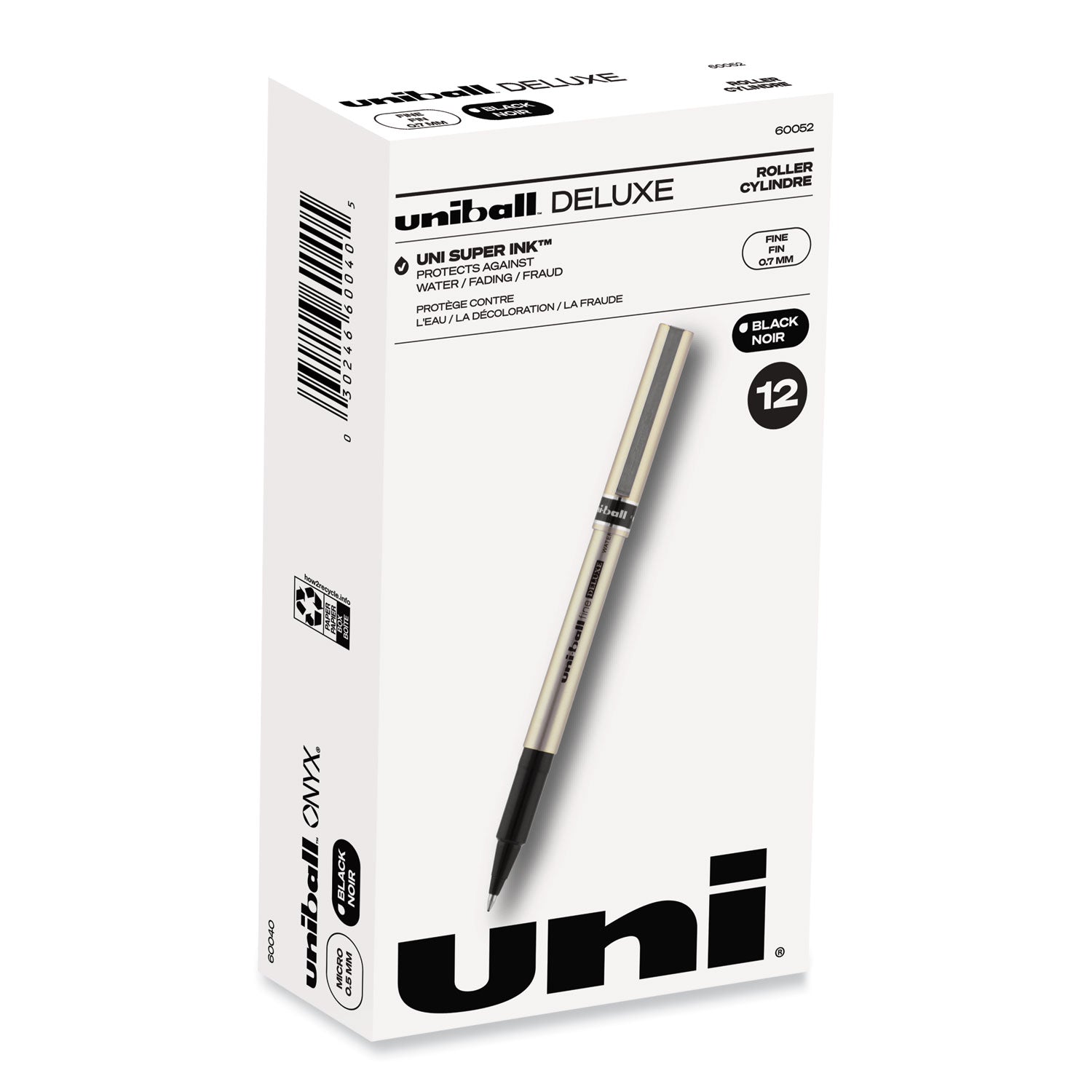 deluxe-roller-ball-pen-stick-fine-07-mm-black-ink-champagne-black-barrel-dozen_ubc60052 - 1