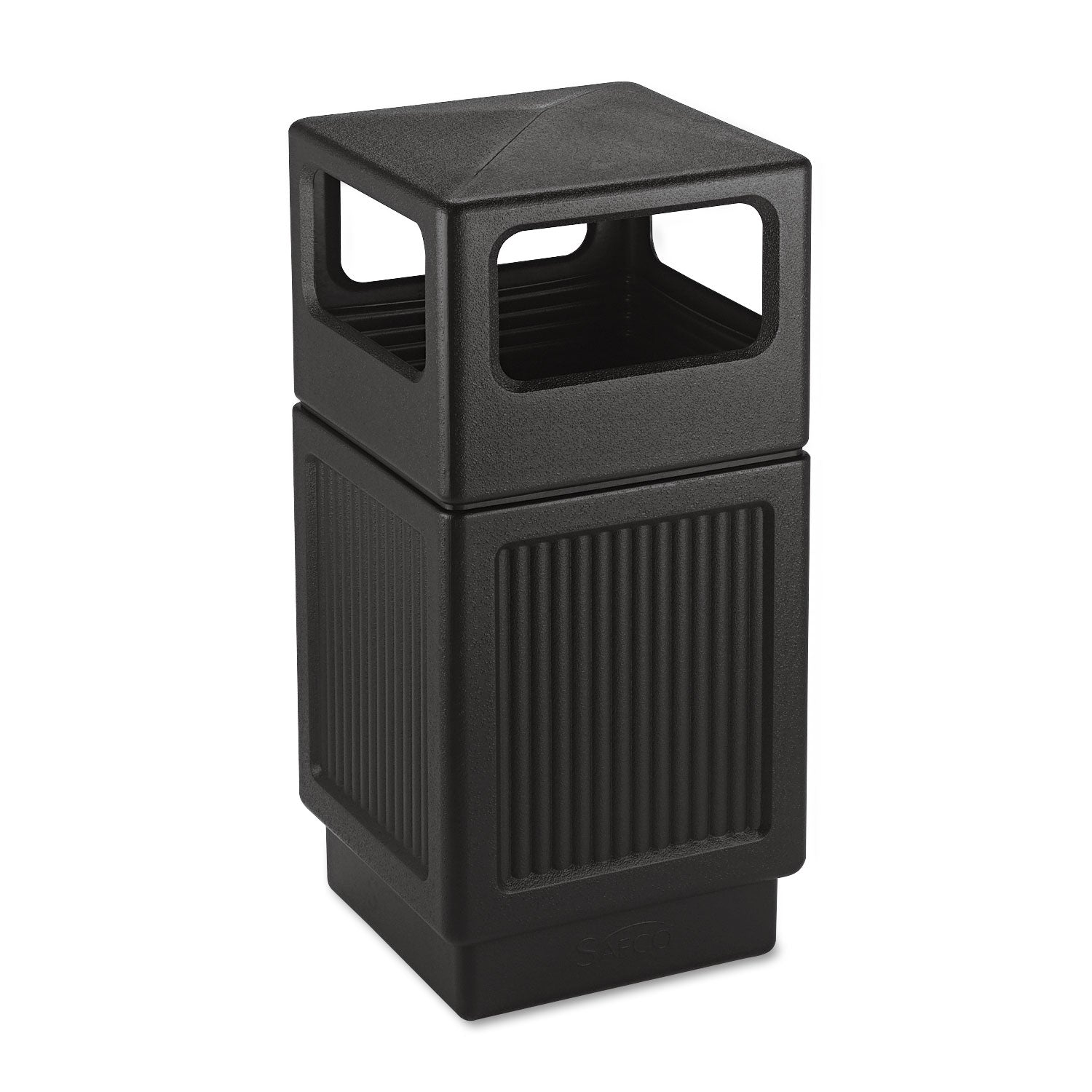Canmeleon Recessed Panel Receptacles, Side-Open, 38 gal, Polyethylene, Black -