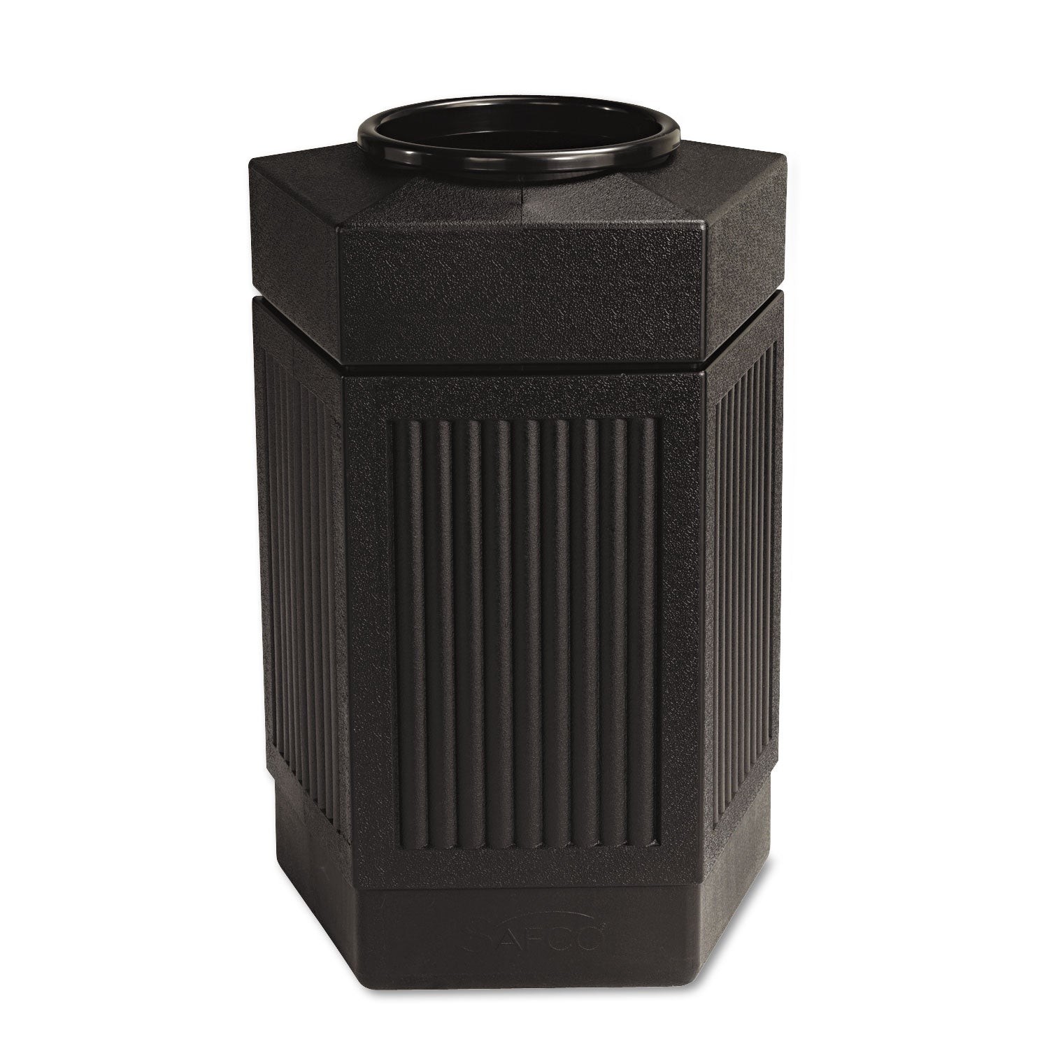 Canmeleon Indoor/Outdoor Pentagon Receptacle, 30 gal, Polyethylene, Black -