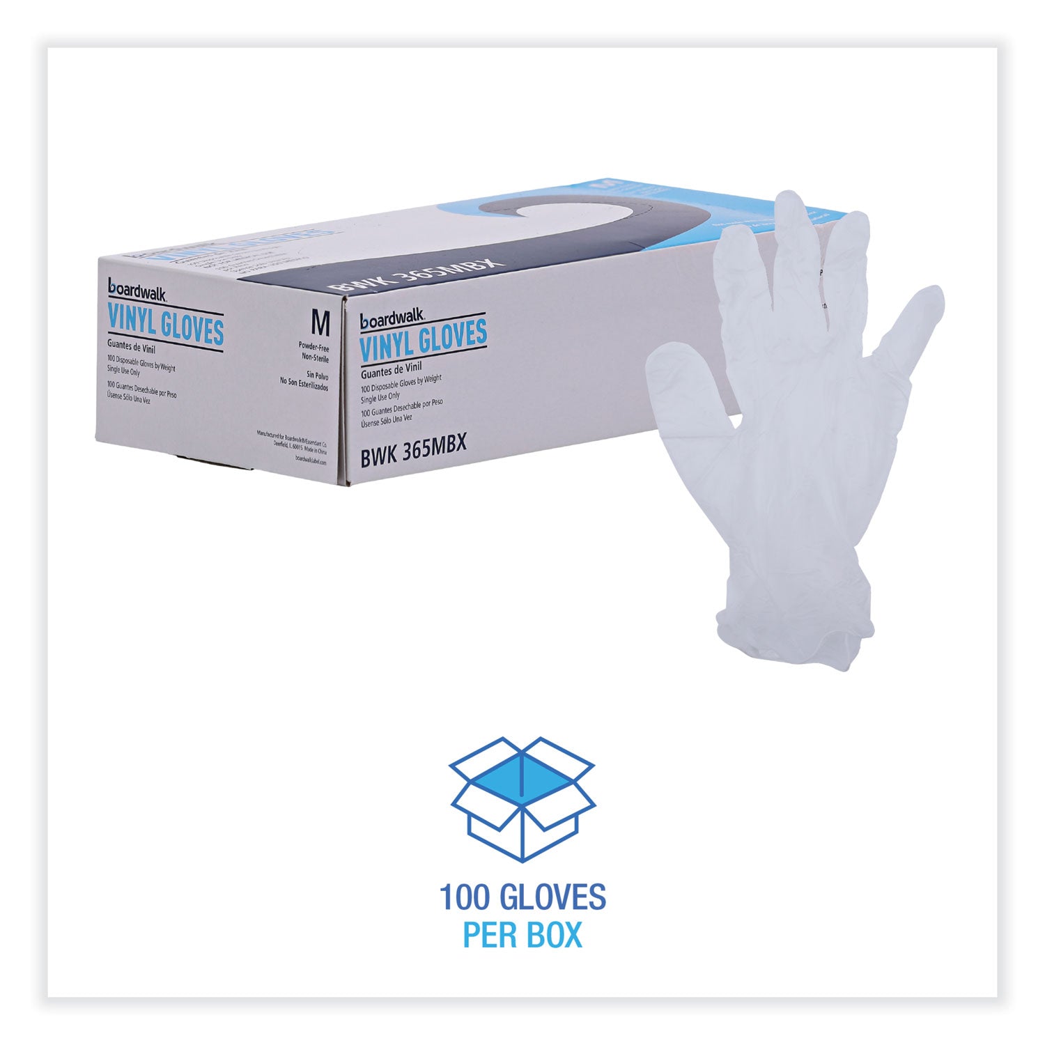 General Purpose Vinyl Gloves, Powder/Latex-Free, 2.6 mil, Medium, Clear, 100/Box -