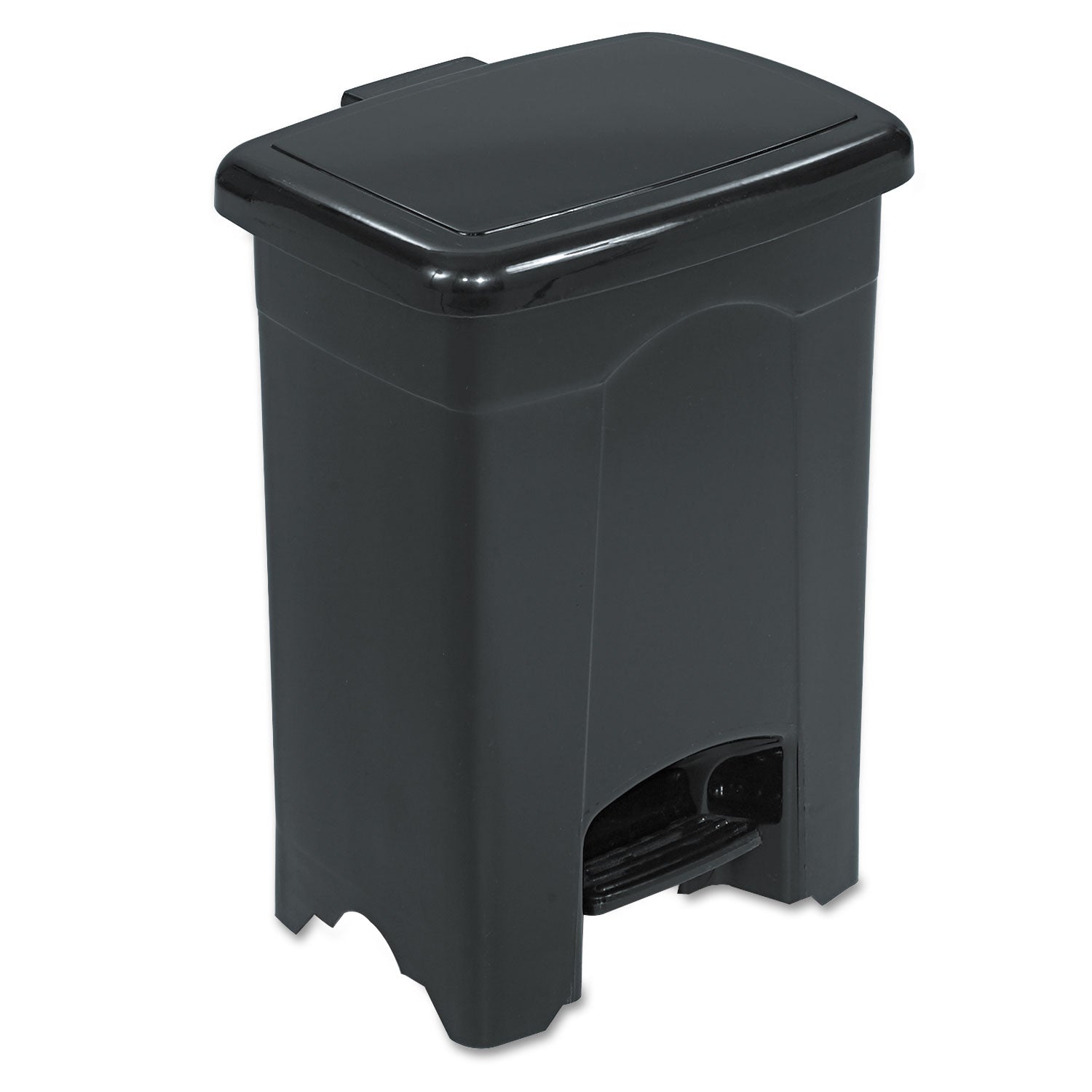 Plastic Step-On Receptacle, 4 gal, Plastic, Black -