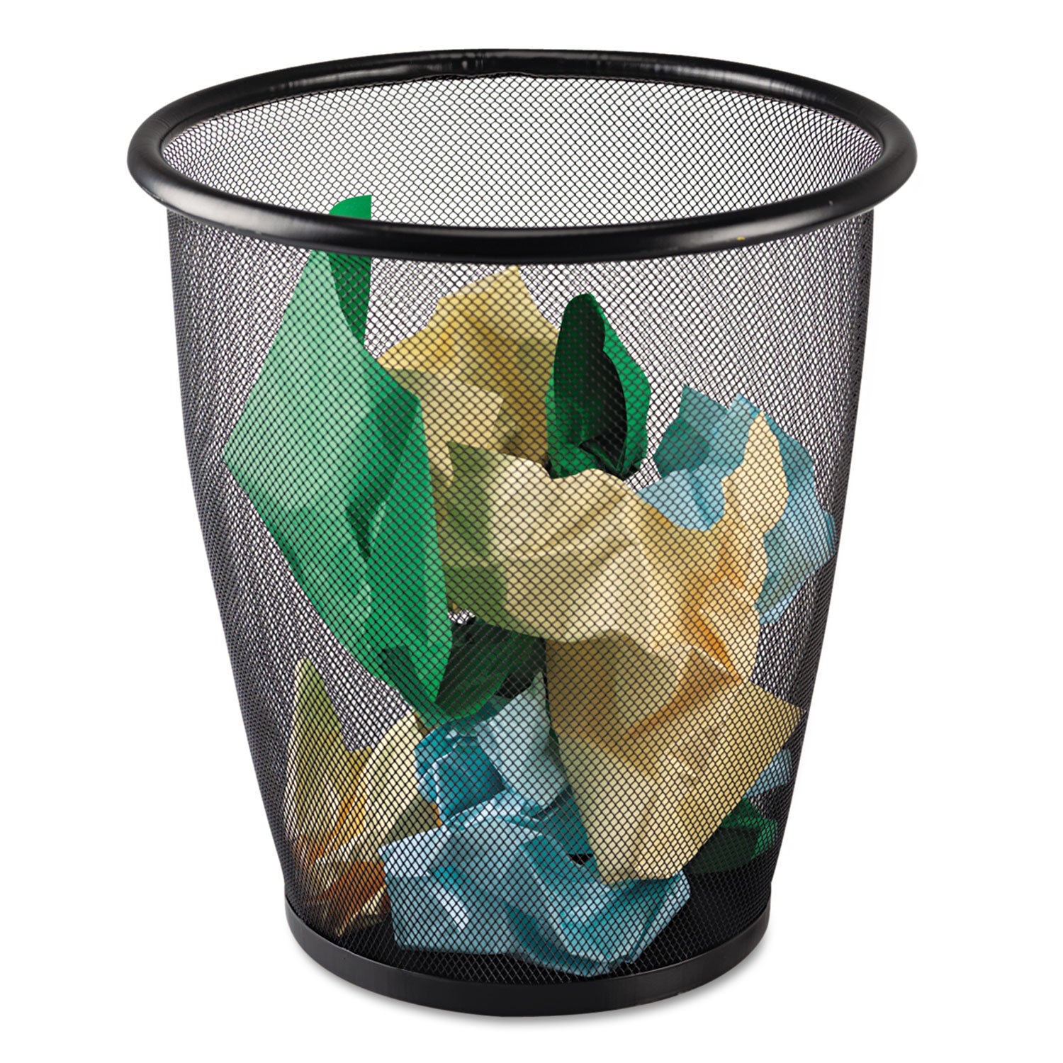 Onyx Round Mesh Wastebaskets, 5 gal, Steel Mesh, Black -