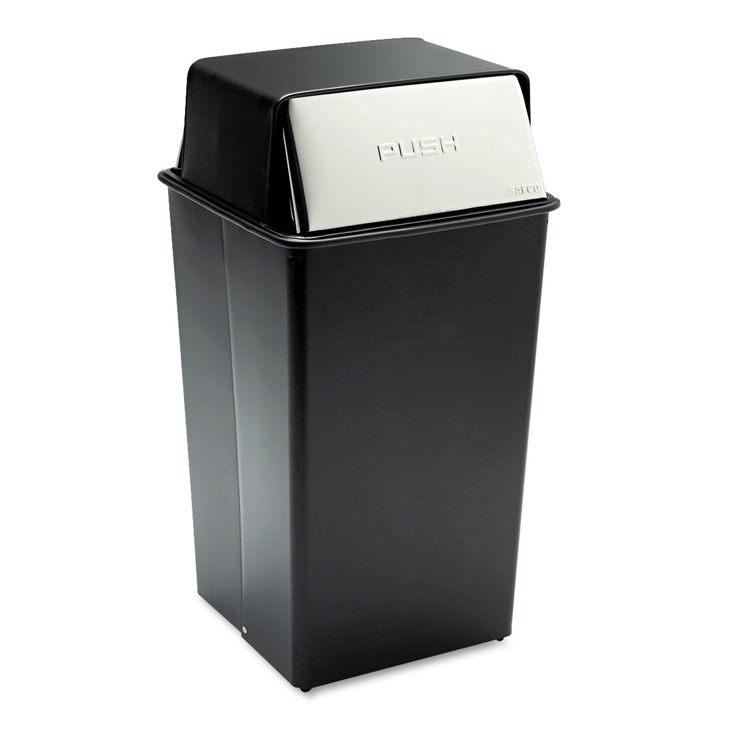 Reflections Push Top Square Receptacle, 36 gal, Steel, Black/Chrome -