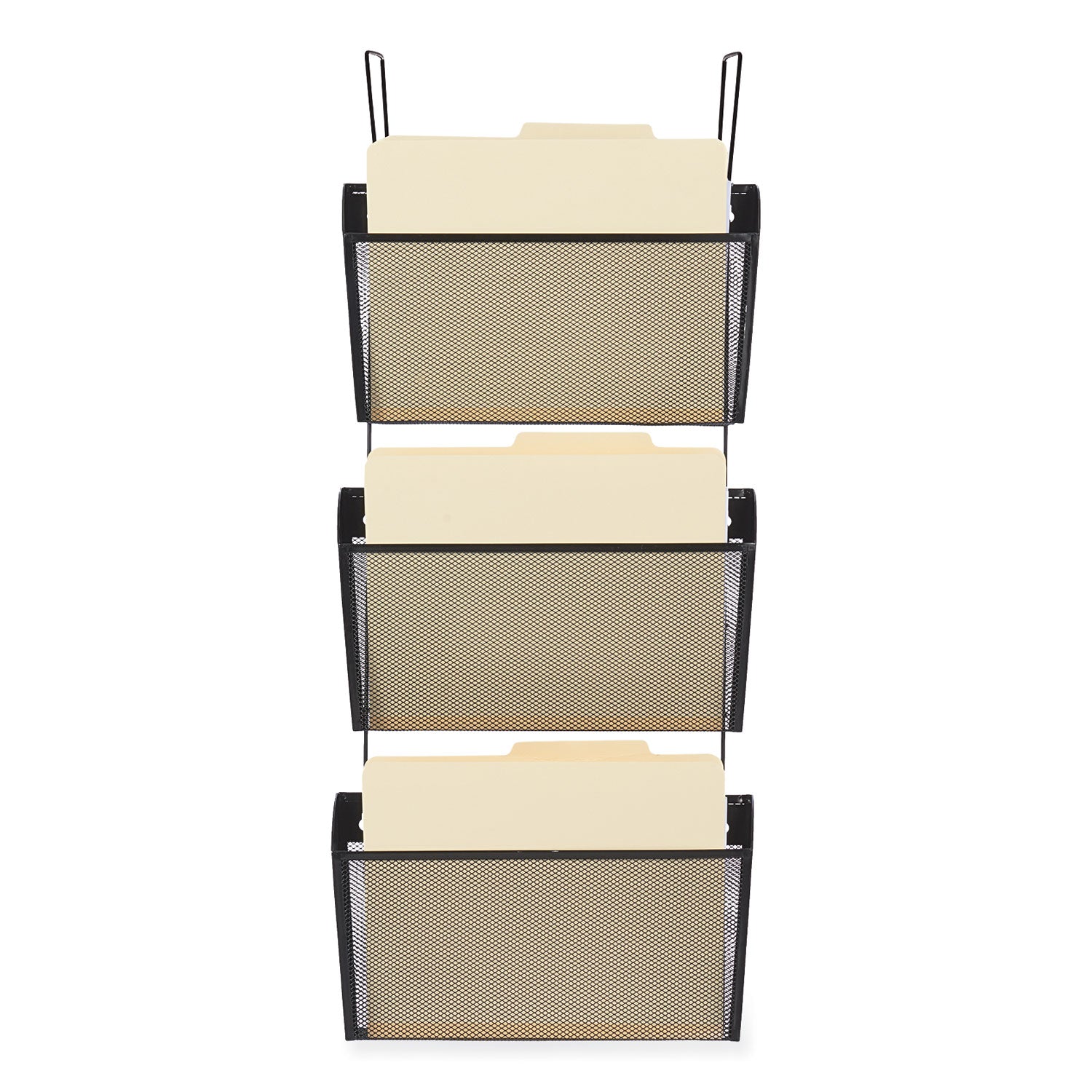 Mesh Three-Pack Wall Files, 3 Sections, Letter Size, 14.13" x 3.38" x 8.5", Black -