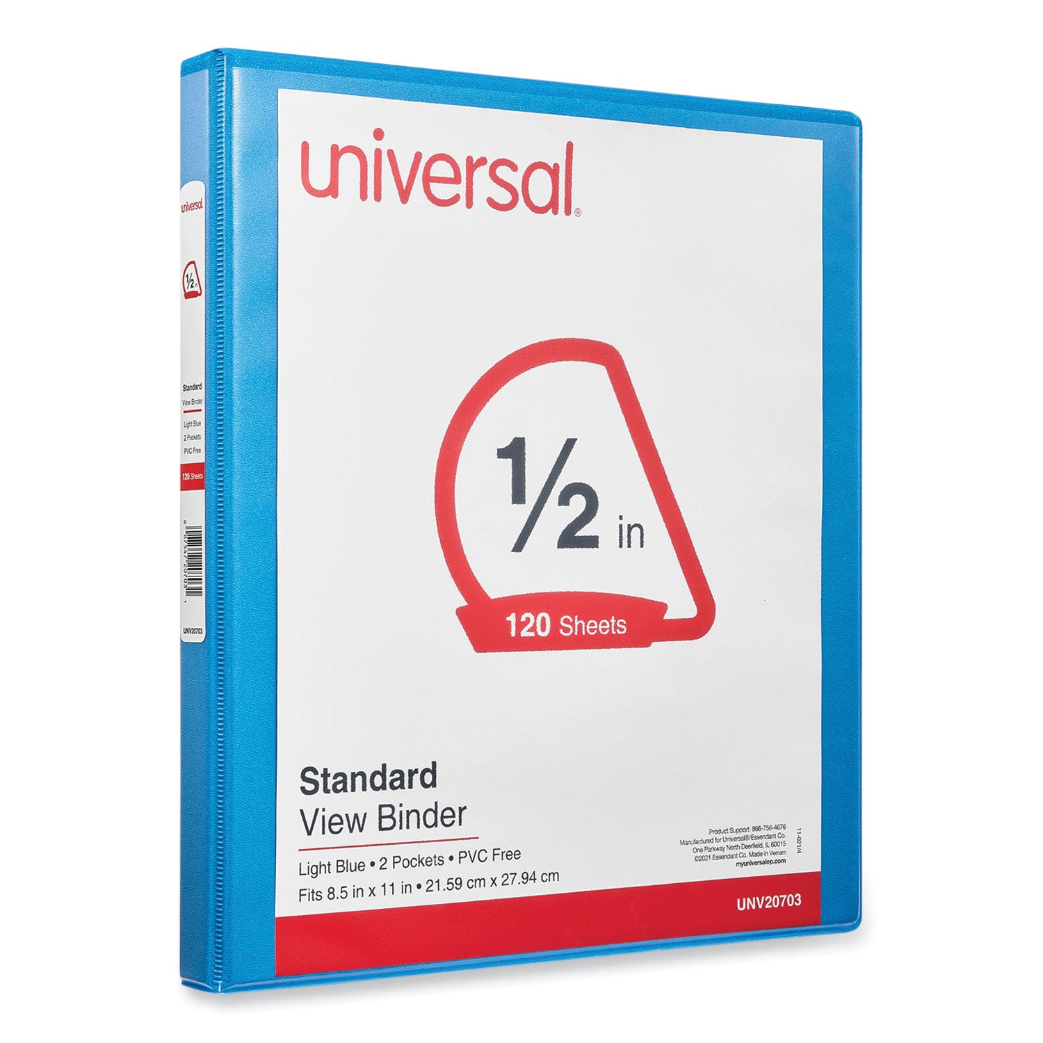 Slant D-Ring View Binder, 3 Rings, 0.5" Capacity, 11 x 8.5, Light Blue -