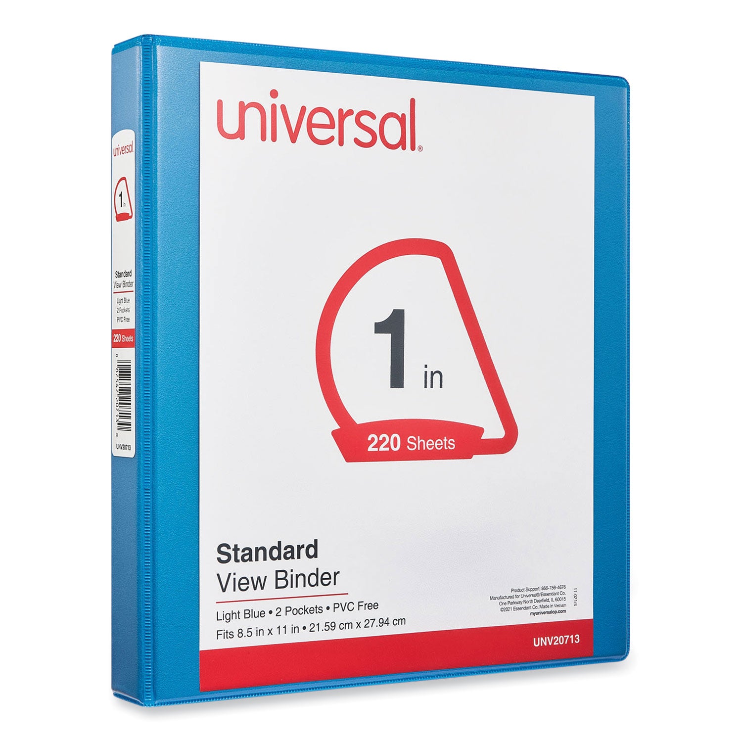Slant D-Ring View Binder, 3 Rings, 1" Capacity, 11 x 8.5, Light Blue -