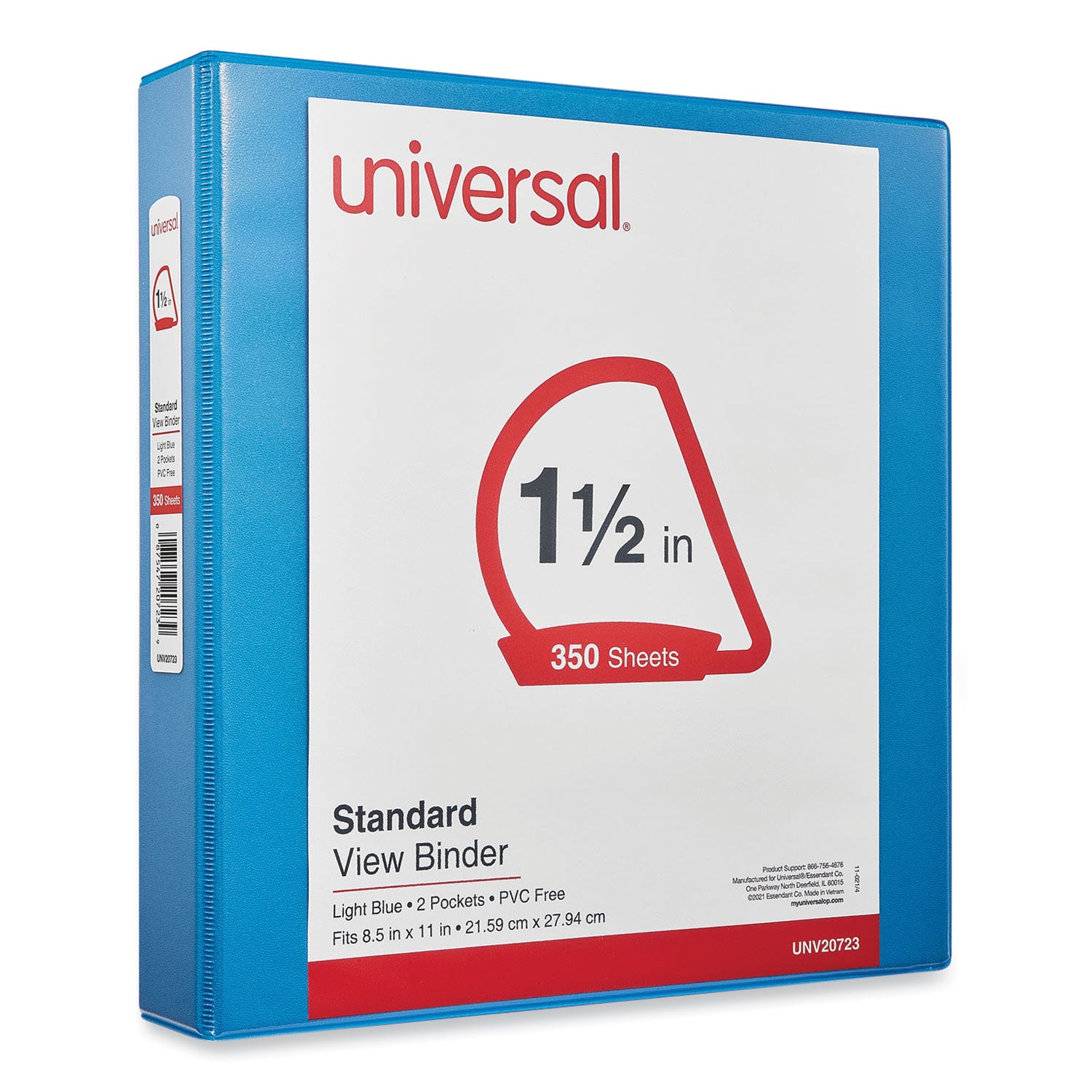 Slant D-Ring View Binder, 3 Rings, 1.5" Capacity, 11 x 8.5, Light Blue -