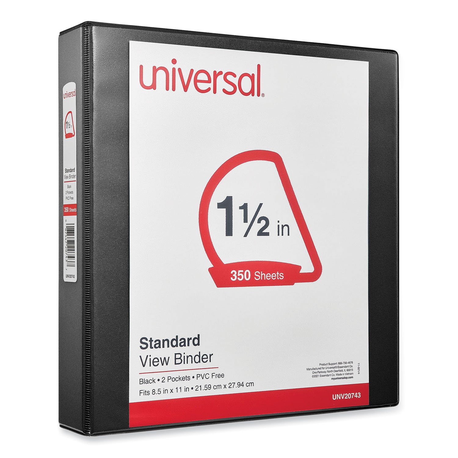 Slant D-Ring View Binder, 3 Rings, 1.5" Capacity, 11 x 8.5, Black -