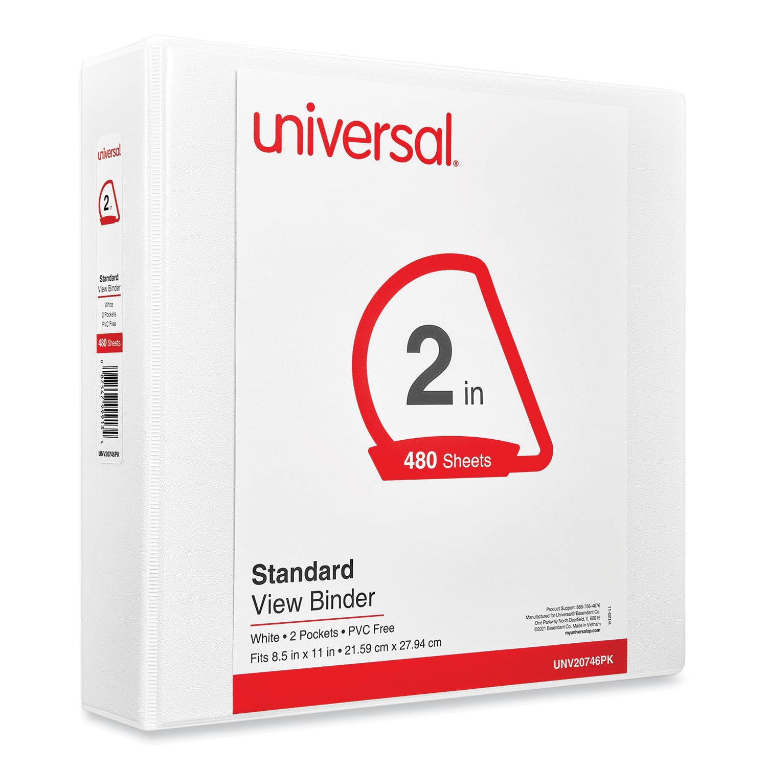 Slant D-Ring View Binder, 3 Rings, 2" Capacity, 11 x 8.5, White, 4/Pack -