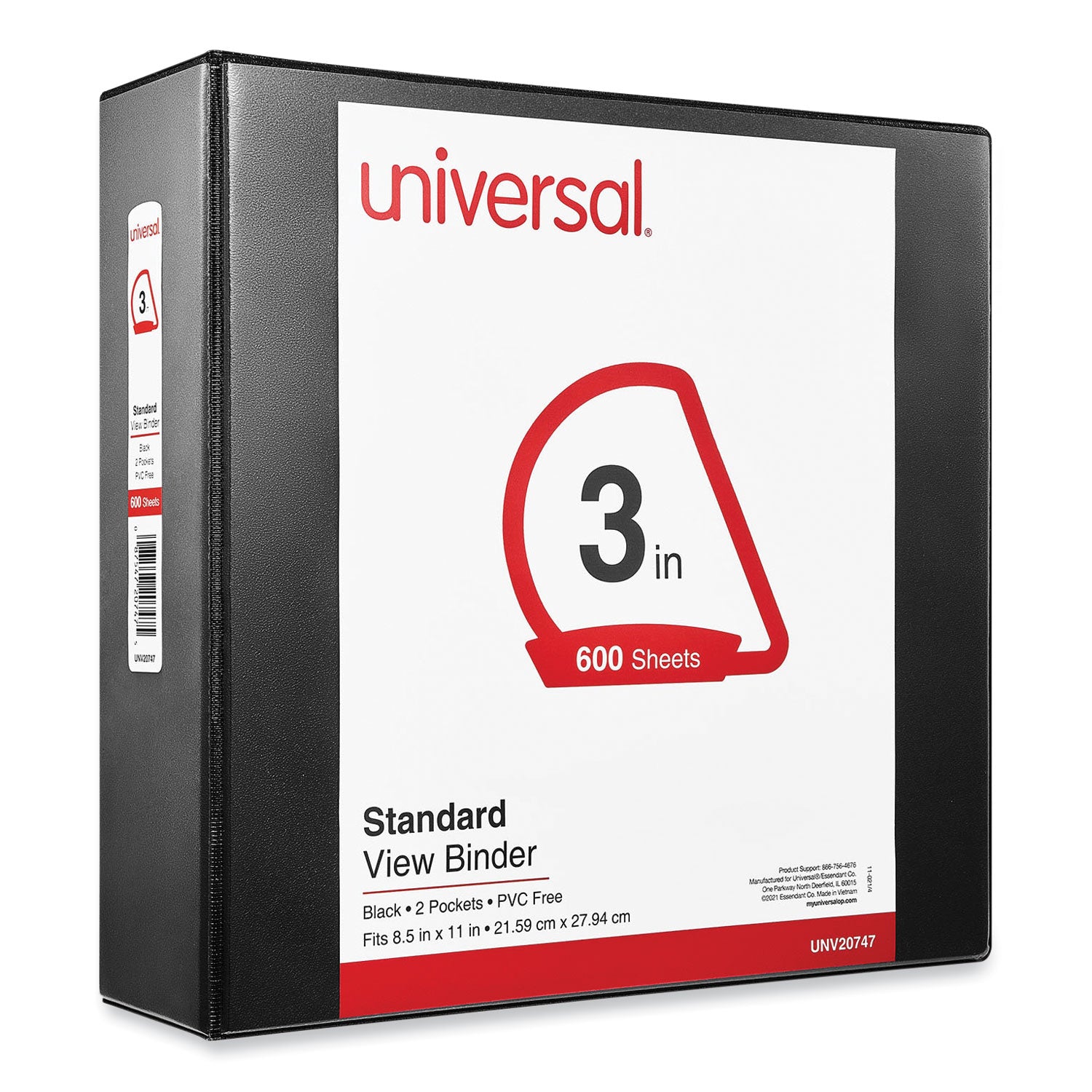 Slant D-Ring View Binder, 3 Rings, 3" Capacity, 11 x 8.5, Black -
