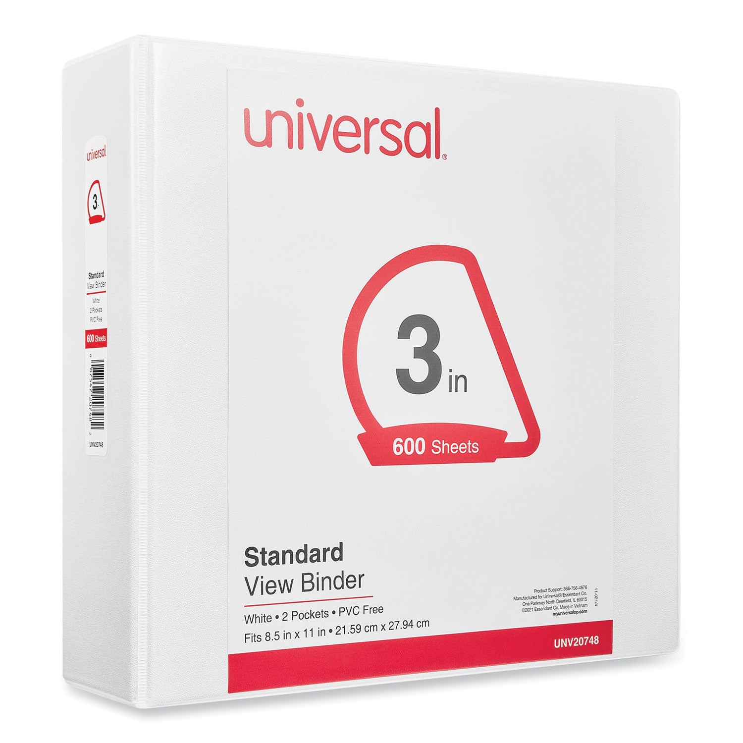 Slant D-Ring View Binder, 3 Rings, 3" Capacity, 11 x 8.5, White -