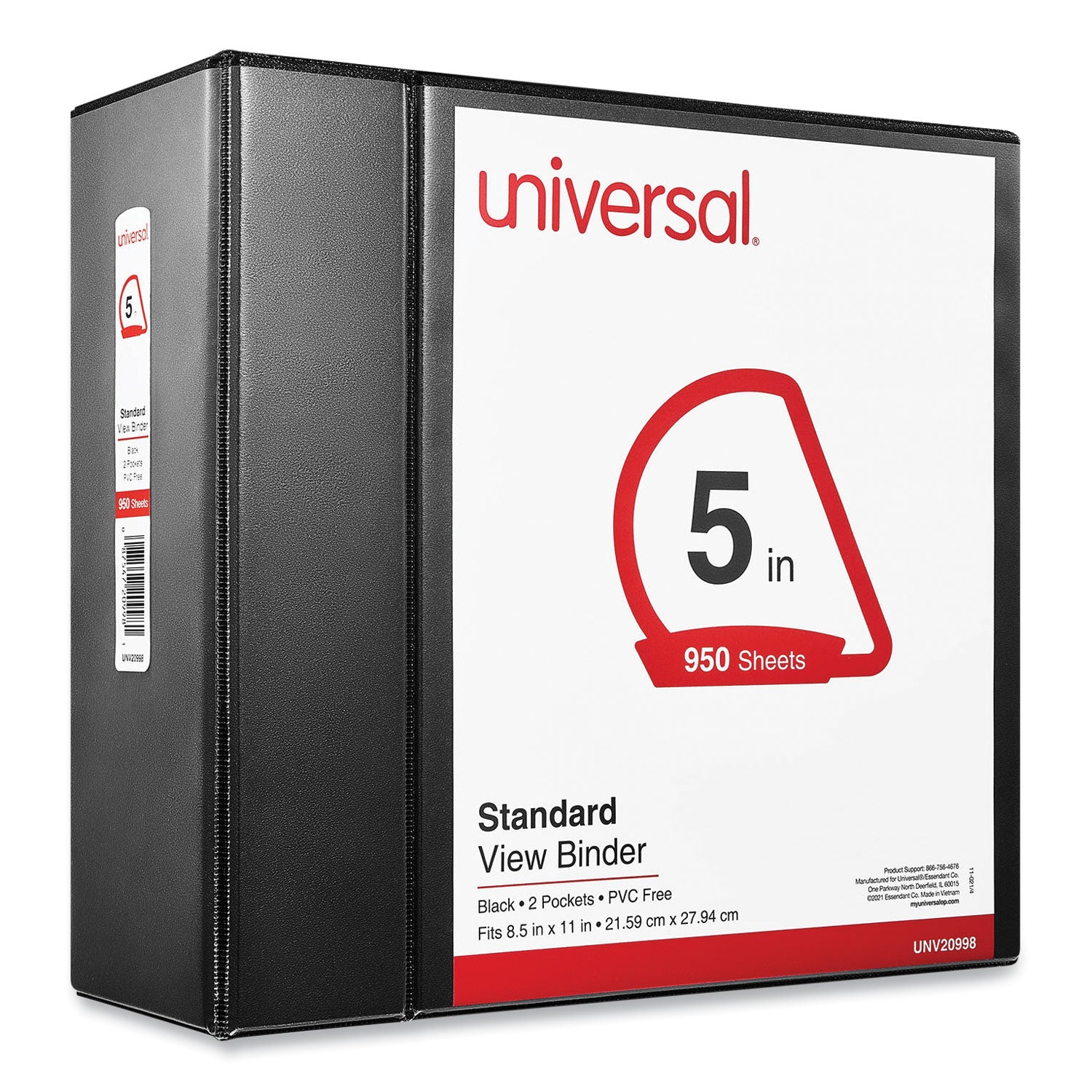 Slant D-Ring View Binder, 3 Rings, 5" Capacity, 11 x 8.5, Black -