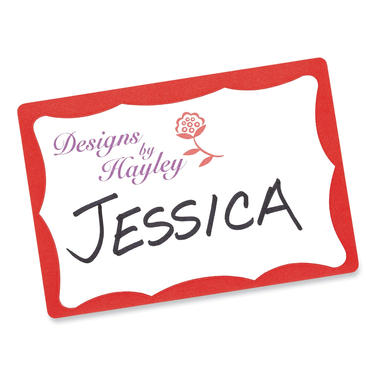 Printable Adhesive Name Badges, 3.38 x 2.33, Red Border, 100/Pack -