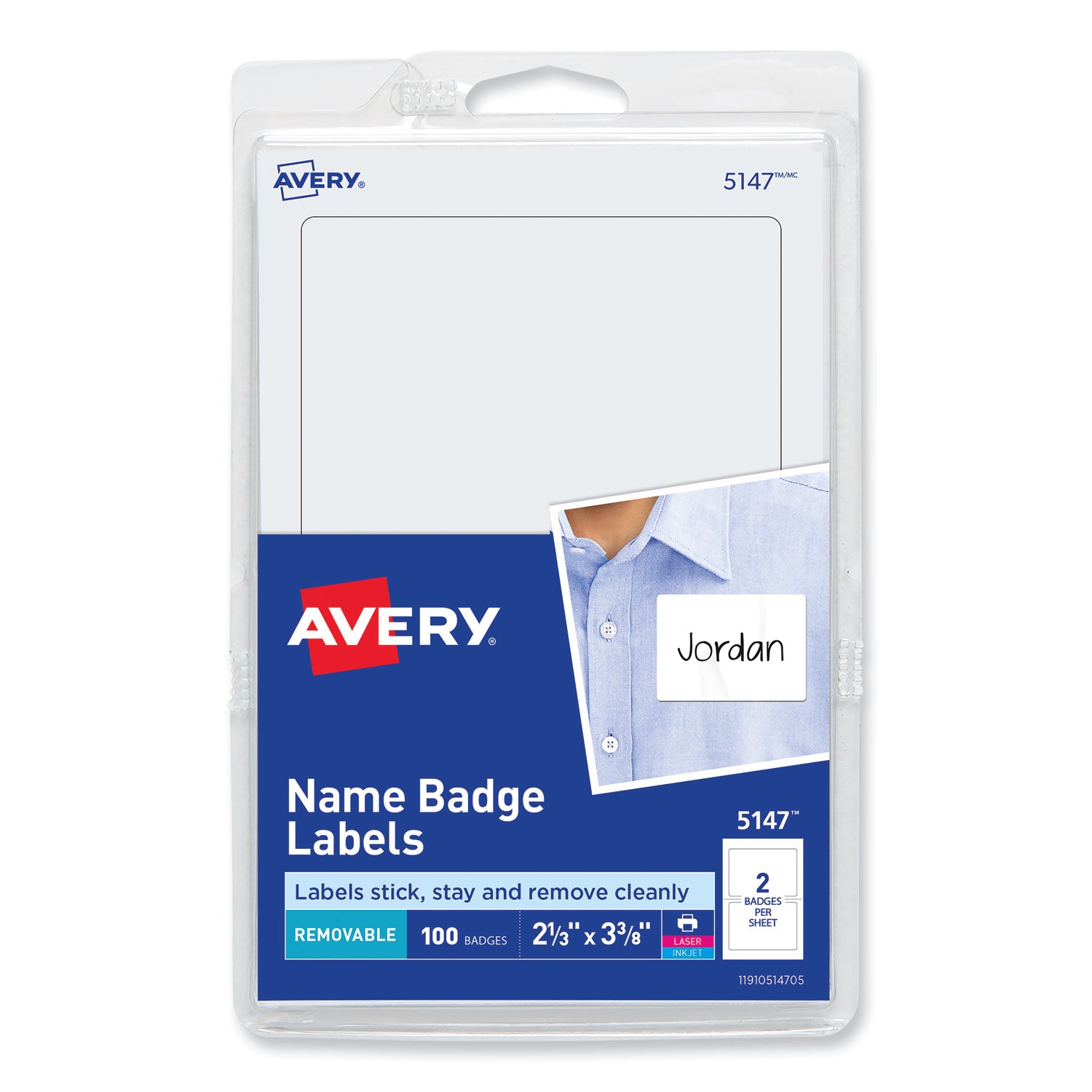Printable Adhesive Name Badges, 3.38 x 2.33, White, 100/Pack -