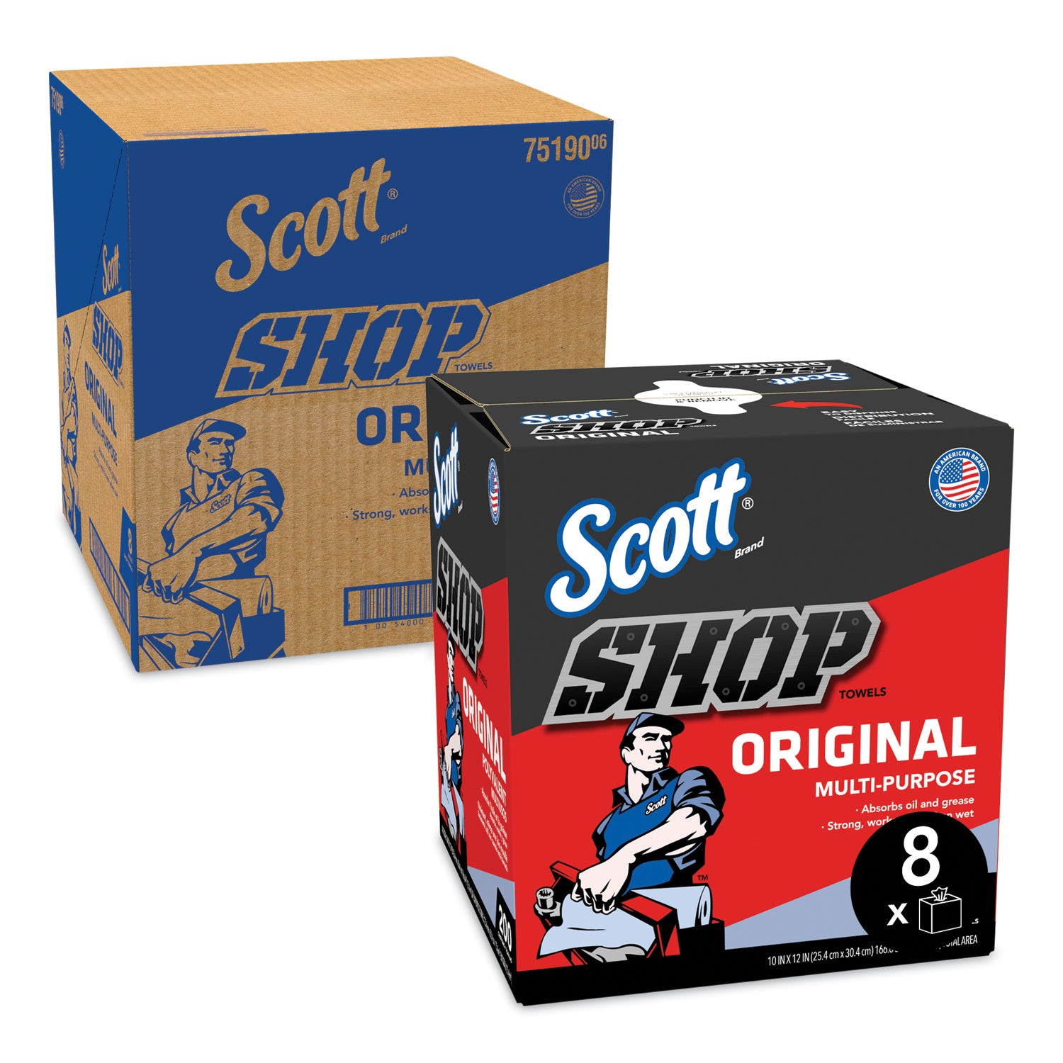 Shop Towels, POP-UP Box, 1-Ply, 9 x 12, Blue, 200/Box, 8 Boxes/Carton -