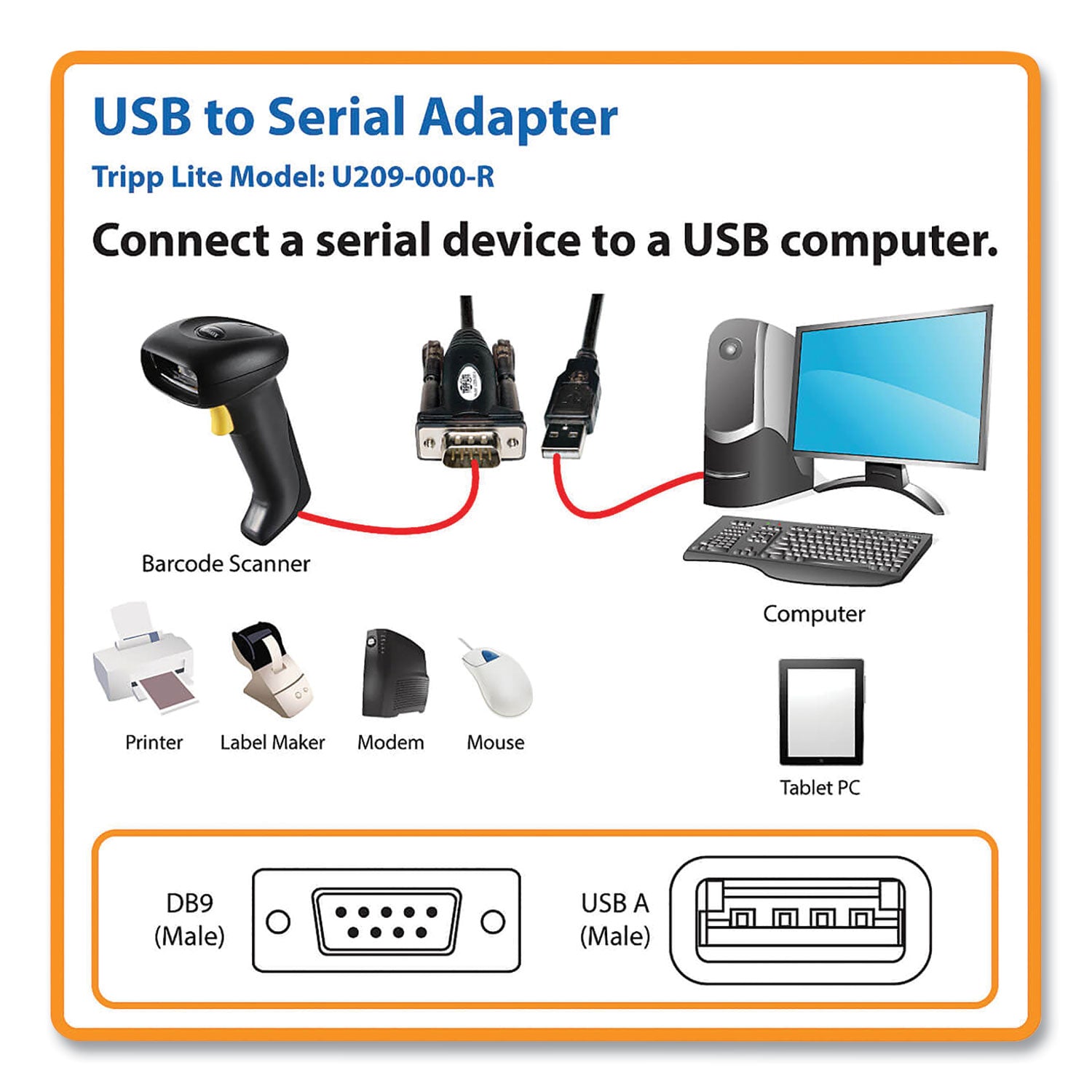 USB-A to Serial Adapter Cable, 5 ft, Black -