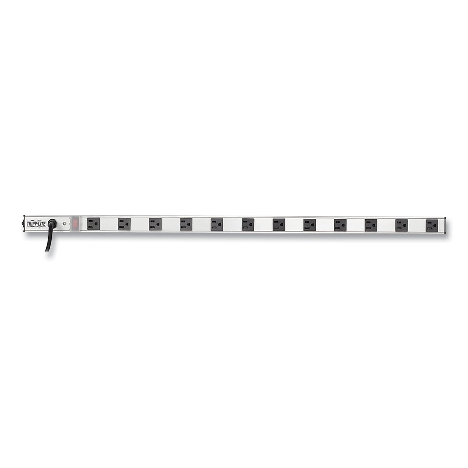Vertical Power Strip, 12 Outlets, 15 ft Cord, Silver -