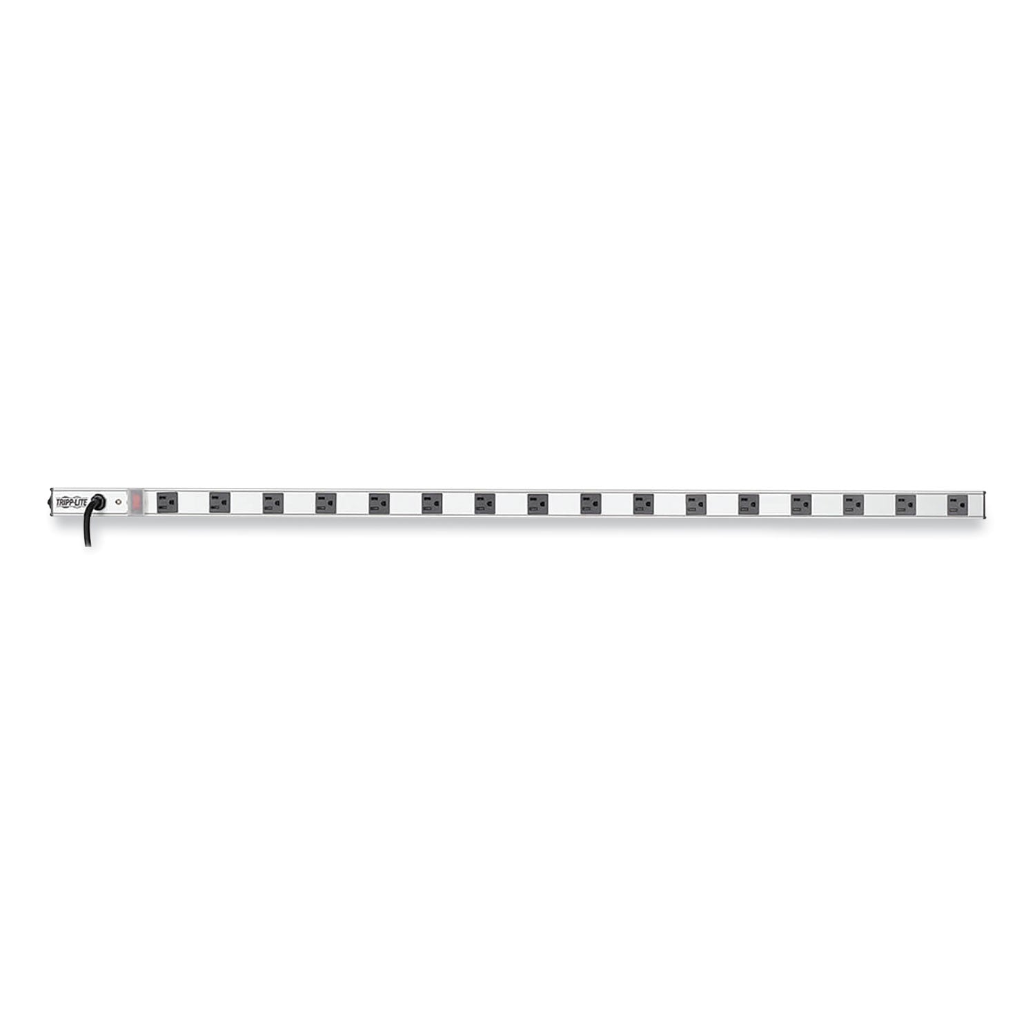 Vertical Power Strip, 16 Outlets, 15 ft Cord, Silver -