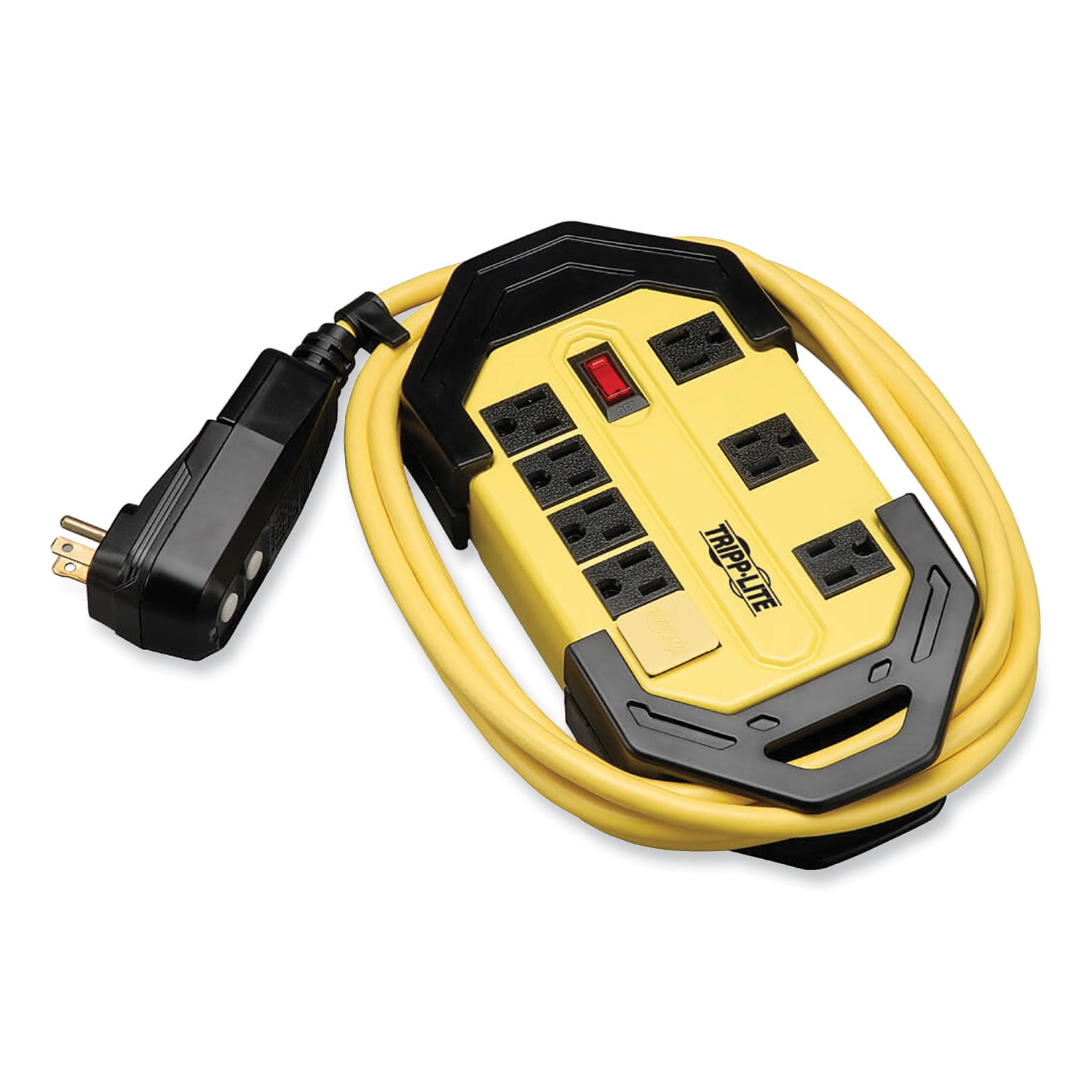 Power It! Safety Power Strip with GFCI Plug, 8 Outlets, 12 ft Cord, Yellow/Black -