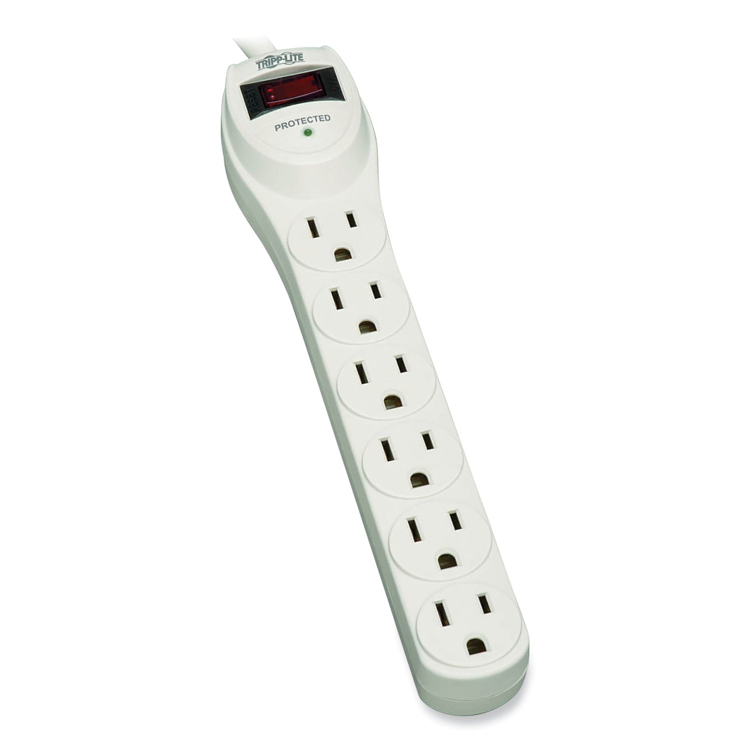 Protect It! Home Computer Surge Protector, 6 AC Outlets, 2 ft Cord, 180 J, Light Gray -