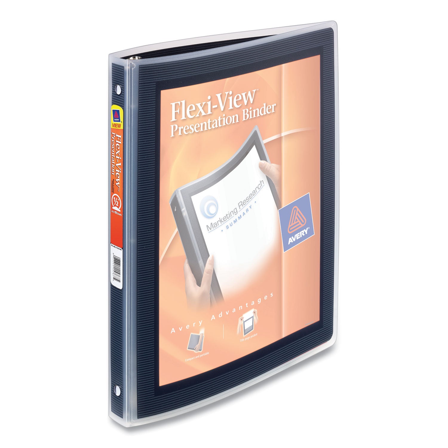 Flexi-View Binder with Round Rings, 3 Rings, 0.5" Capacity, 11 x 8.5, Black -