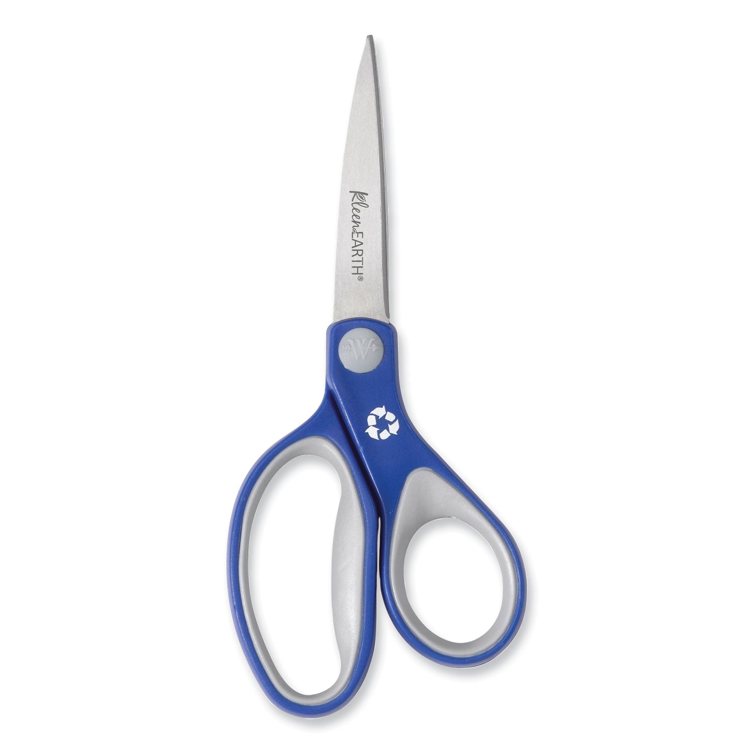 KleenEarth Soft Handle Scissors, Pointed Tip, 7" Long, 2.25" Cut Length, Blue/Gray Straight Handle -