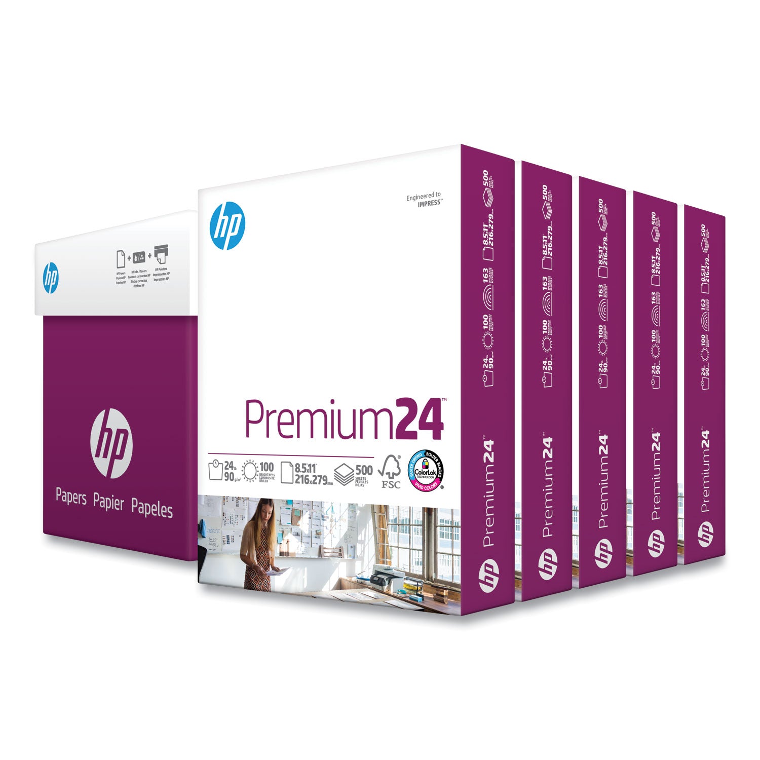 Premium24 Paper, 98 Bright, 24 lb Bond Weight, 8.5 x 11, Ultra White, 500 Sheets/Ream, 5 Reams/Carton -