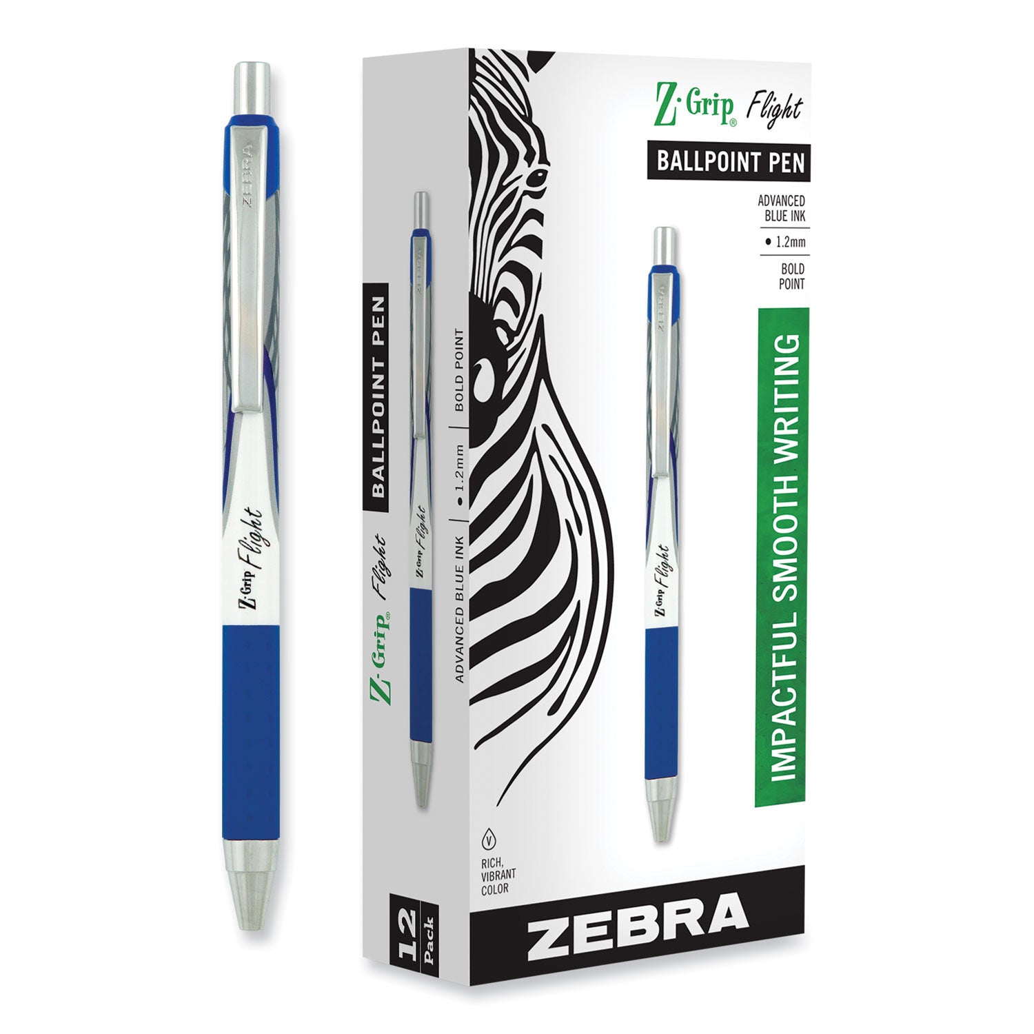 Z-Grip Flight Ballpoint Pen, Retractable, Bold 1.2 mm, Blue Ink, Black/Blue/White Barrel, 12/Pack -
