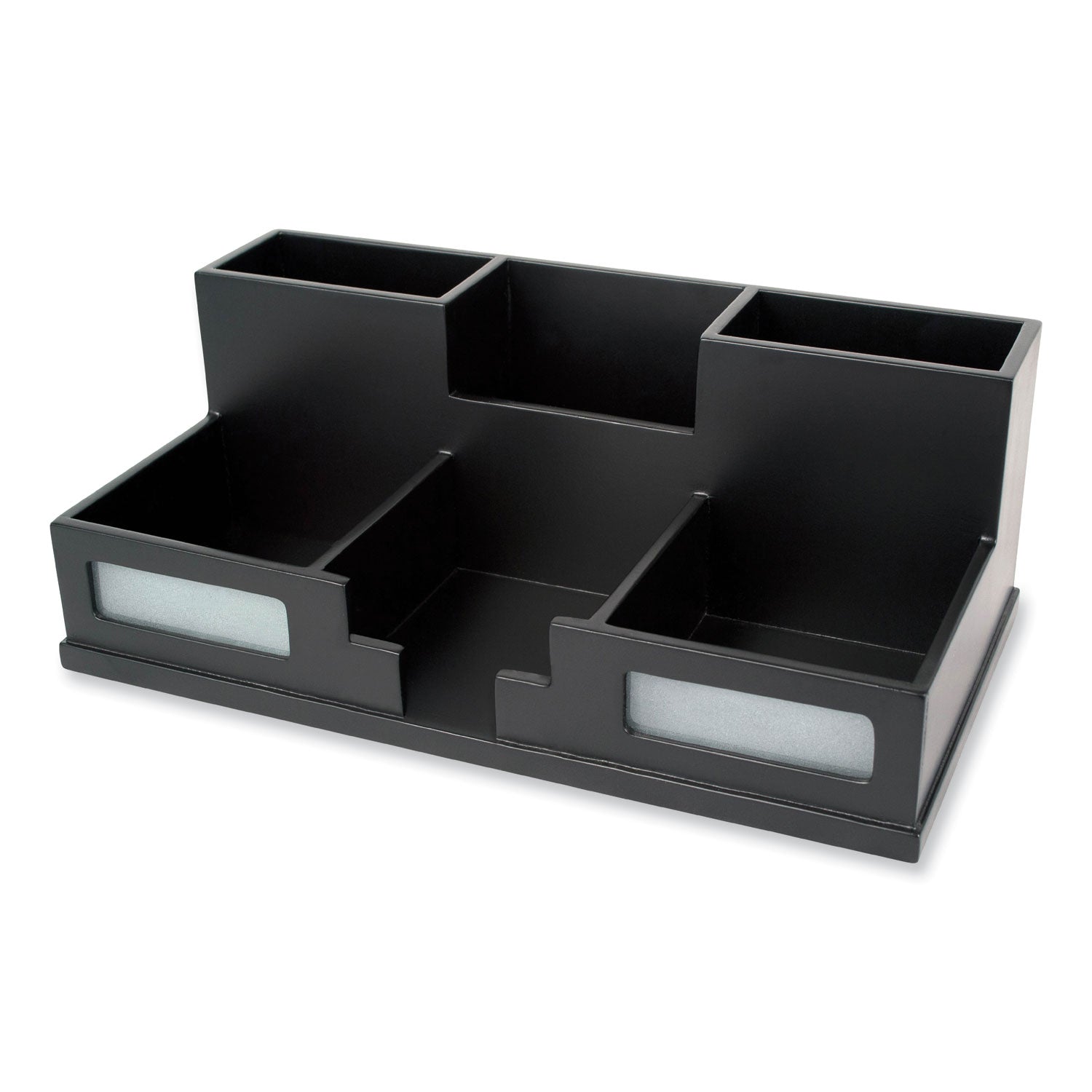 Midnight Black Desk Organizer with Smartphone Holder, 6 Compartments, Wood, 10.5 x 5.5 x 4 -