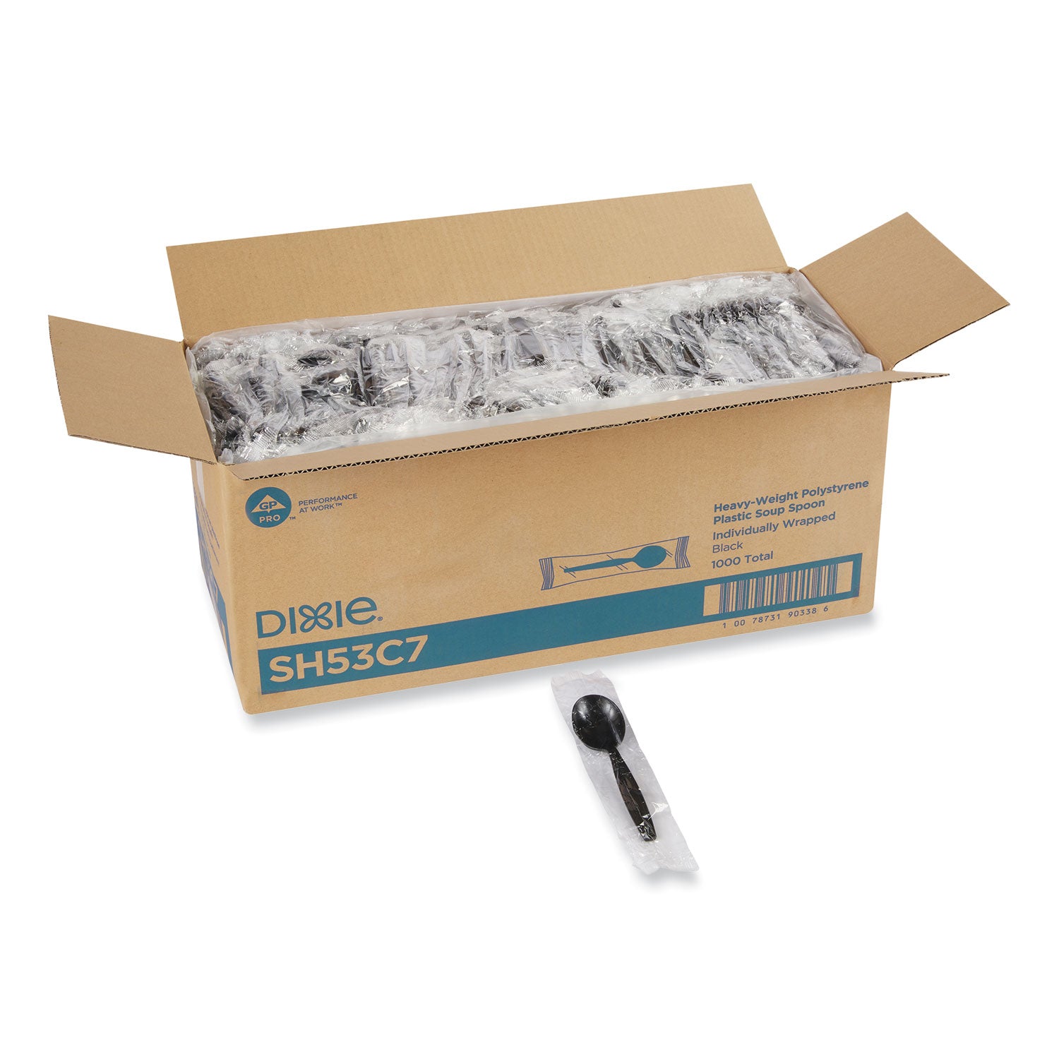 Individually Wrapped Heavyweight Soup Spoons, Polystyrene, Black, 1,000/Carton -