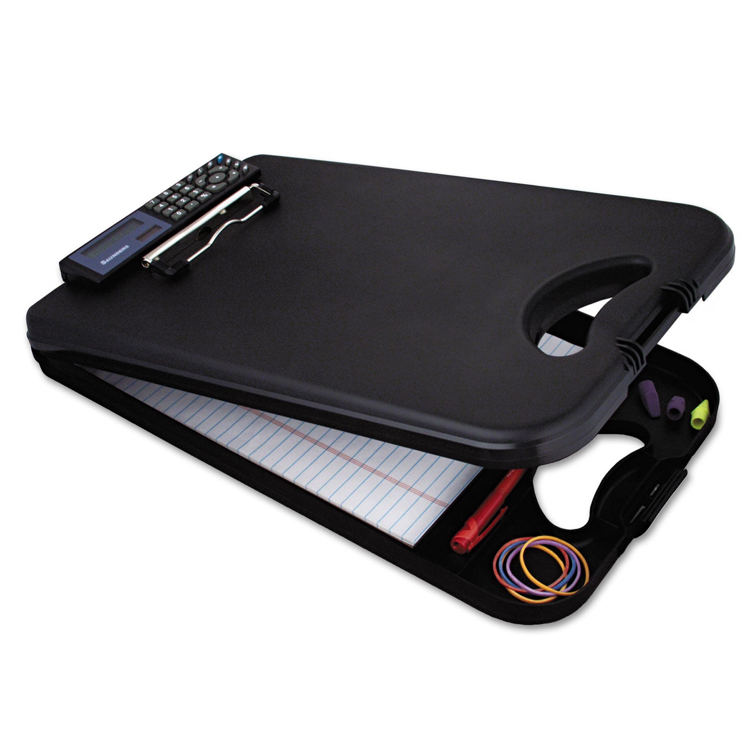 DeskMate II with Calculator, 0.5" Clip Capacity, Holds 8.5 x 11 Sheets, Black -