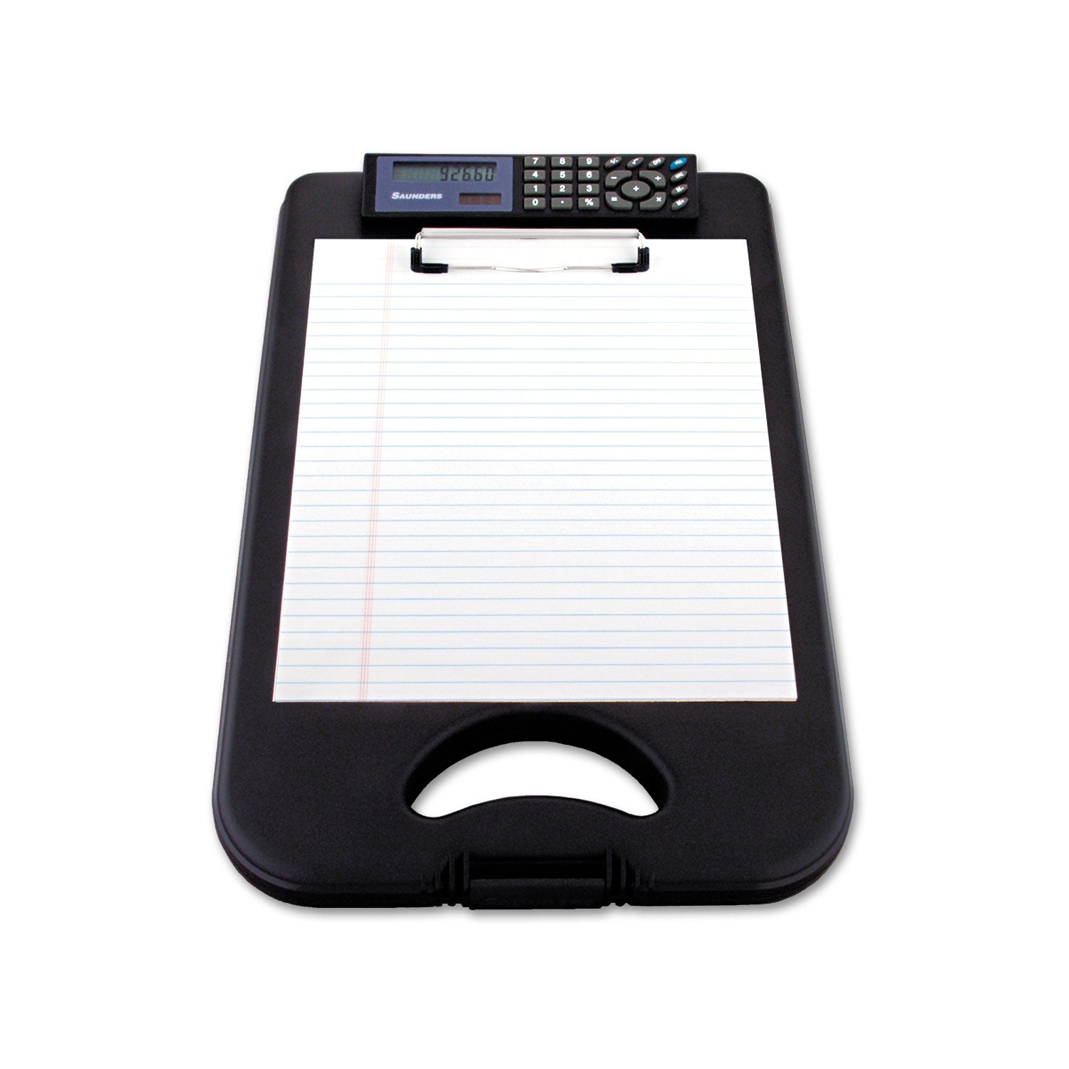 DeskMate II with Calculator, 0.5" Clip Capacity, Holds 8.5 x 11 Sheets, Black -